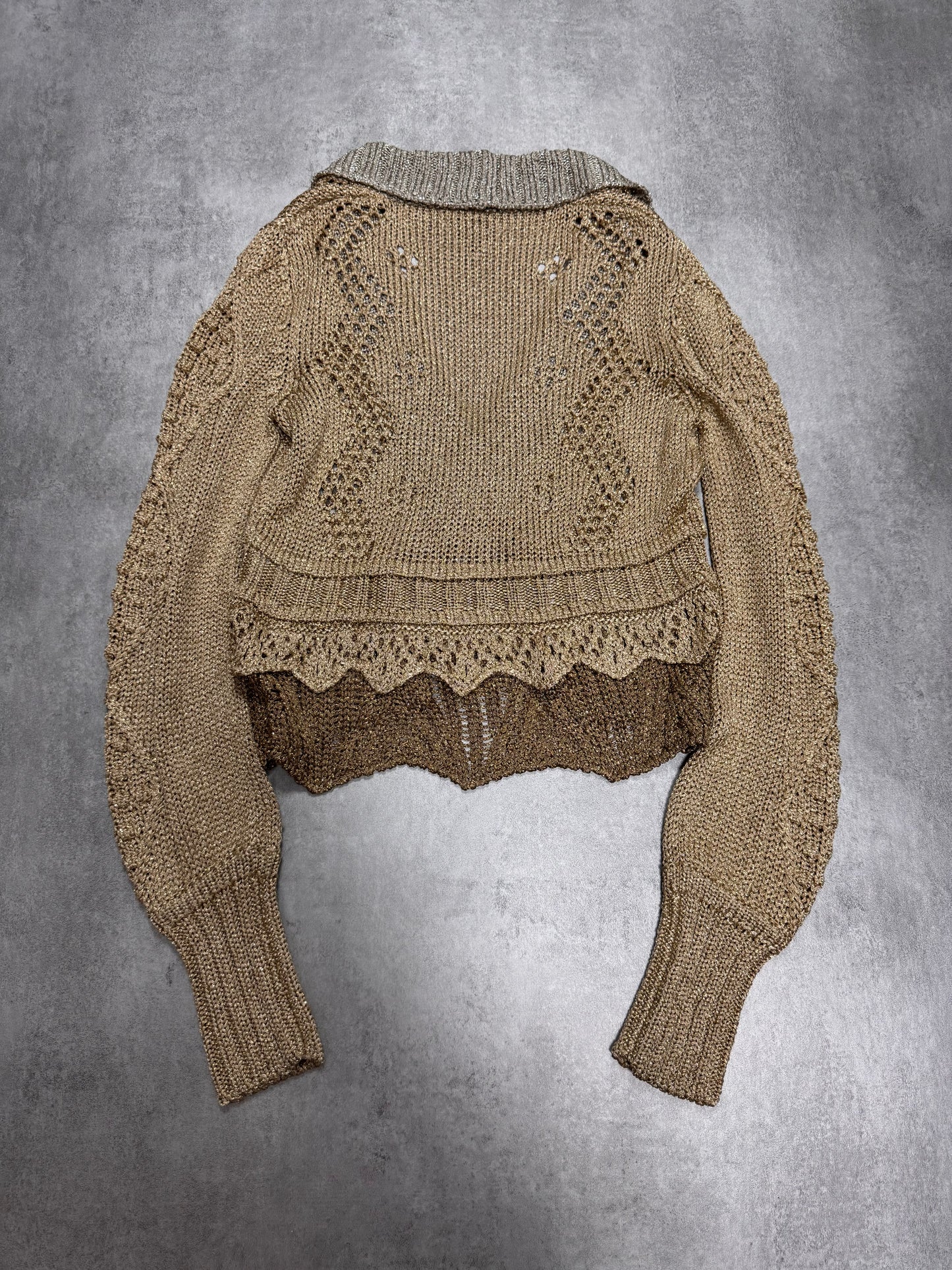 FW2007 Cavalli Golden Cropped V-Neck Sweater (XS)