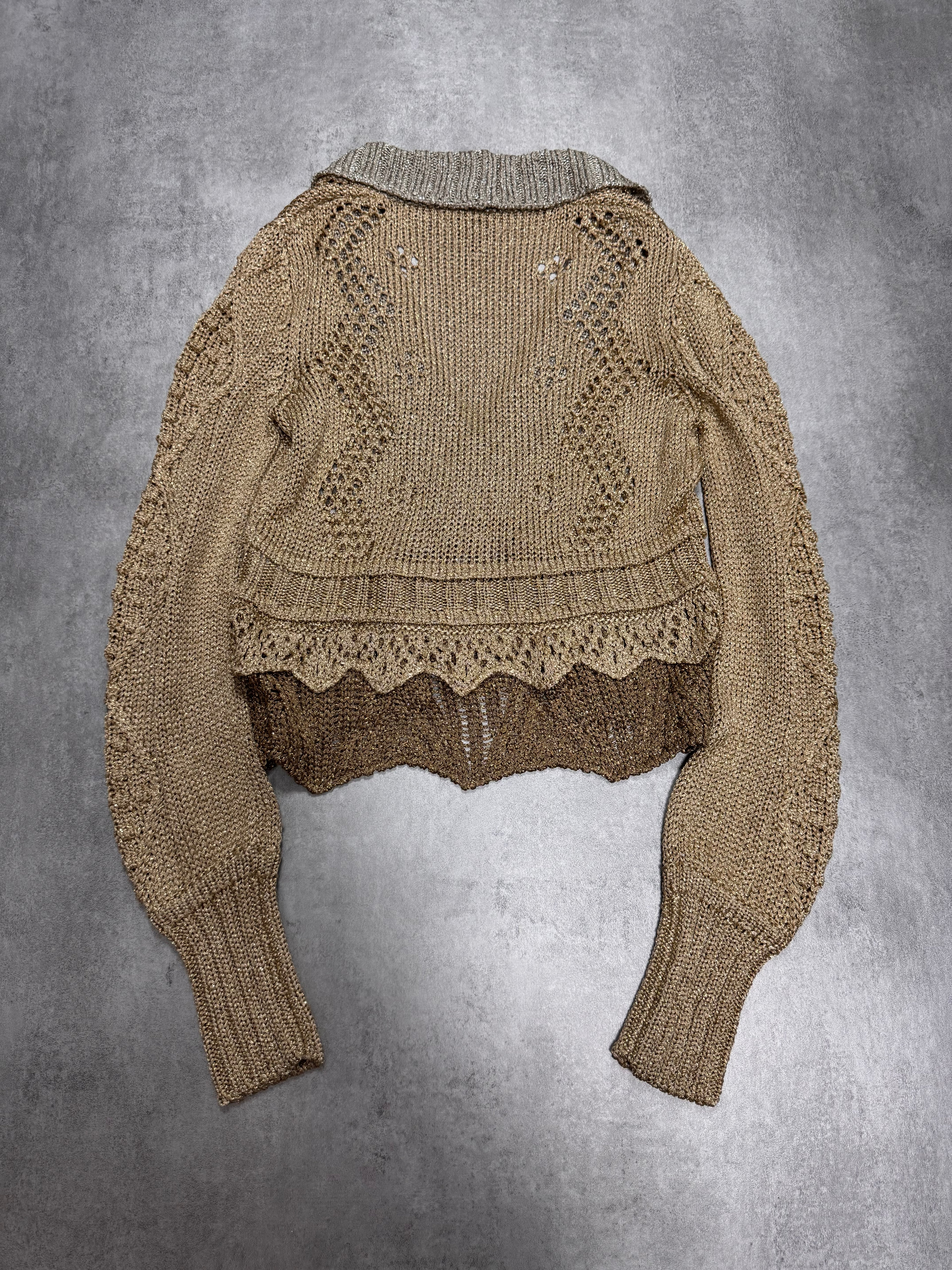 FW2007 Cavalli Golden Cropped V-Neck Sweater