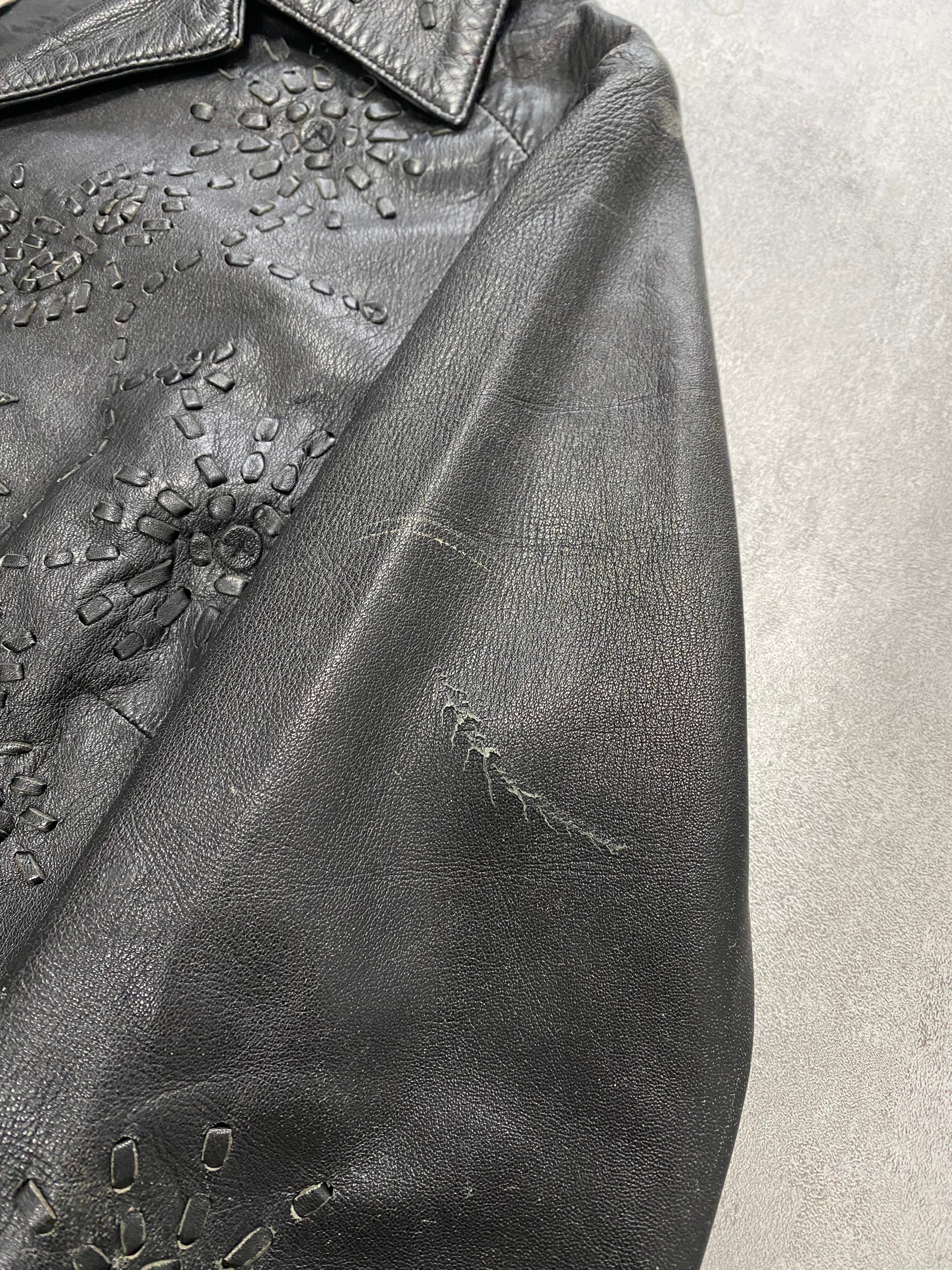 モスキーノ エンボスフラワーオーナメントレザージャケット(S)