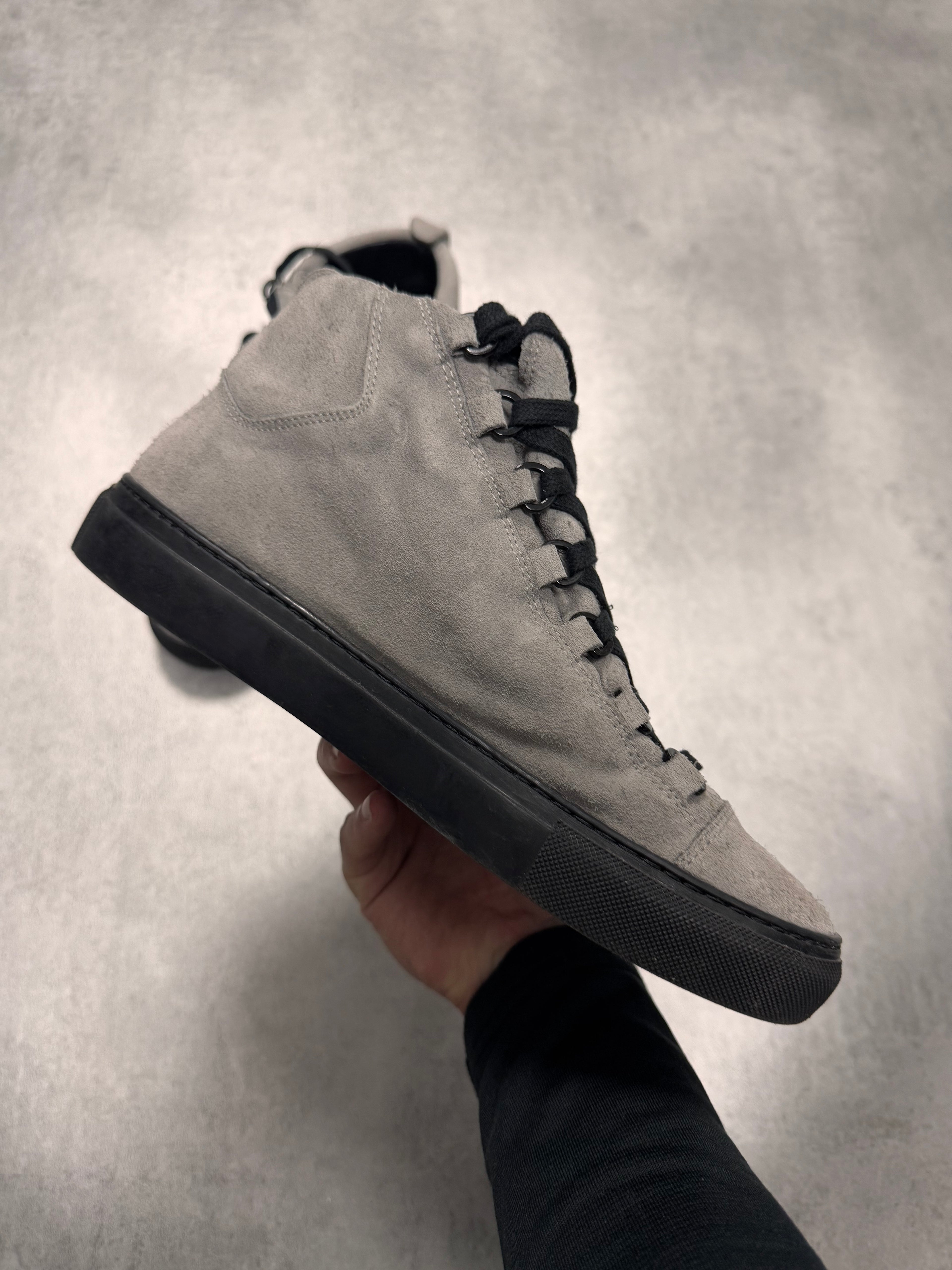 Balenciaga Arena High Grey Suede Leather Sneakers