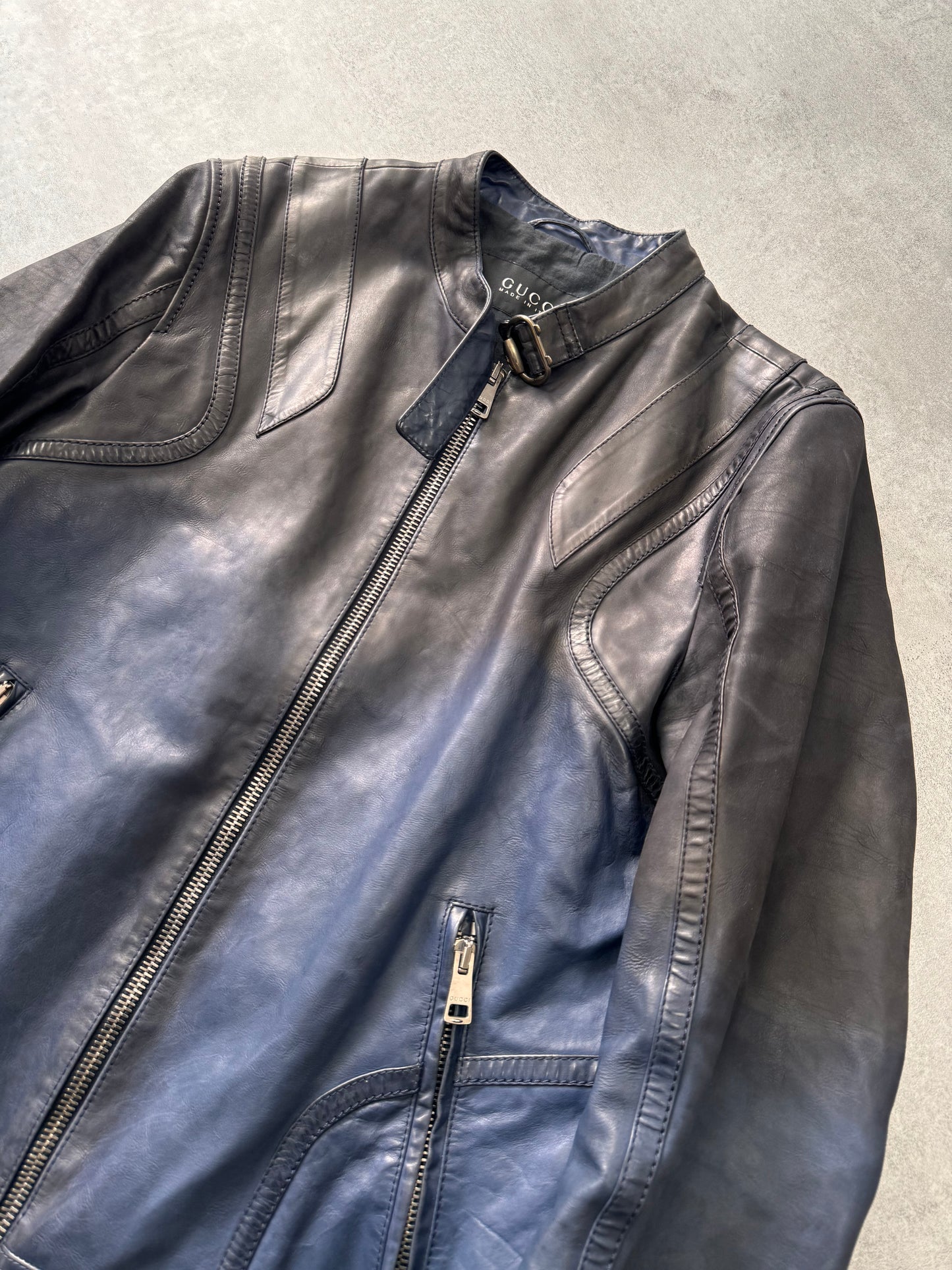 SS2009 Gucci Navy Gradient Biker Leather Jacket (S)