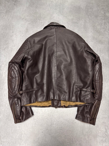 1990s Armani Aviator Bomber Brown Leather Cropped Jacket (M)