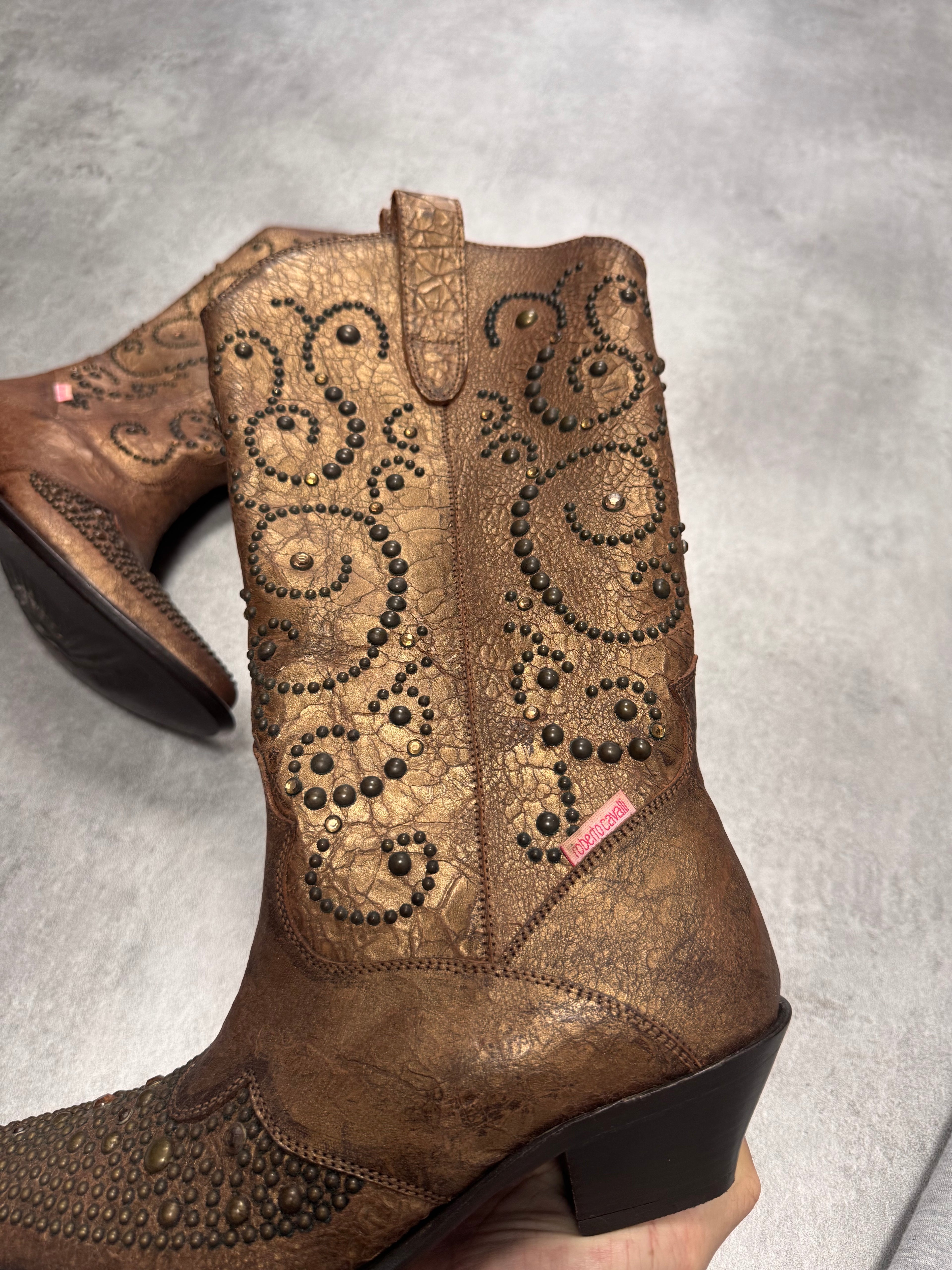 Roberto Cavalli Santiag Studded Bright Leather Boots