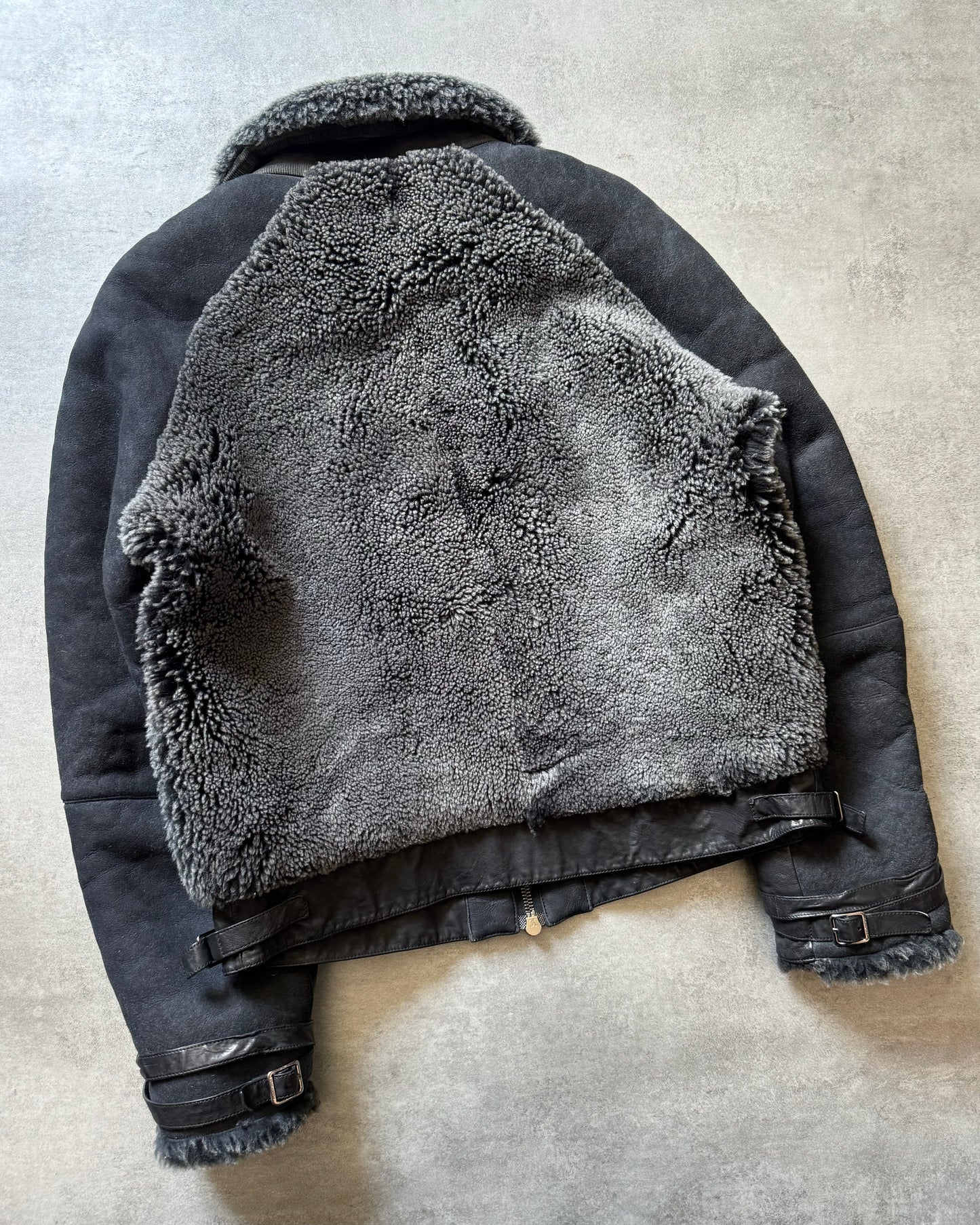 FW2018 Louis Vuitton Black Grey Shearling Leather Jacket (L) - 6