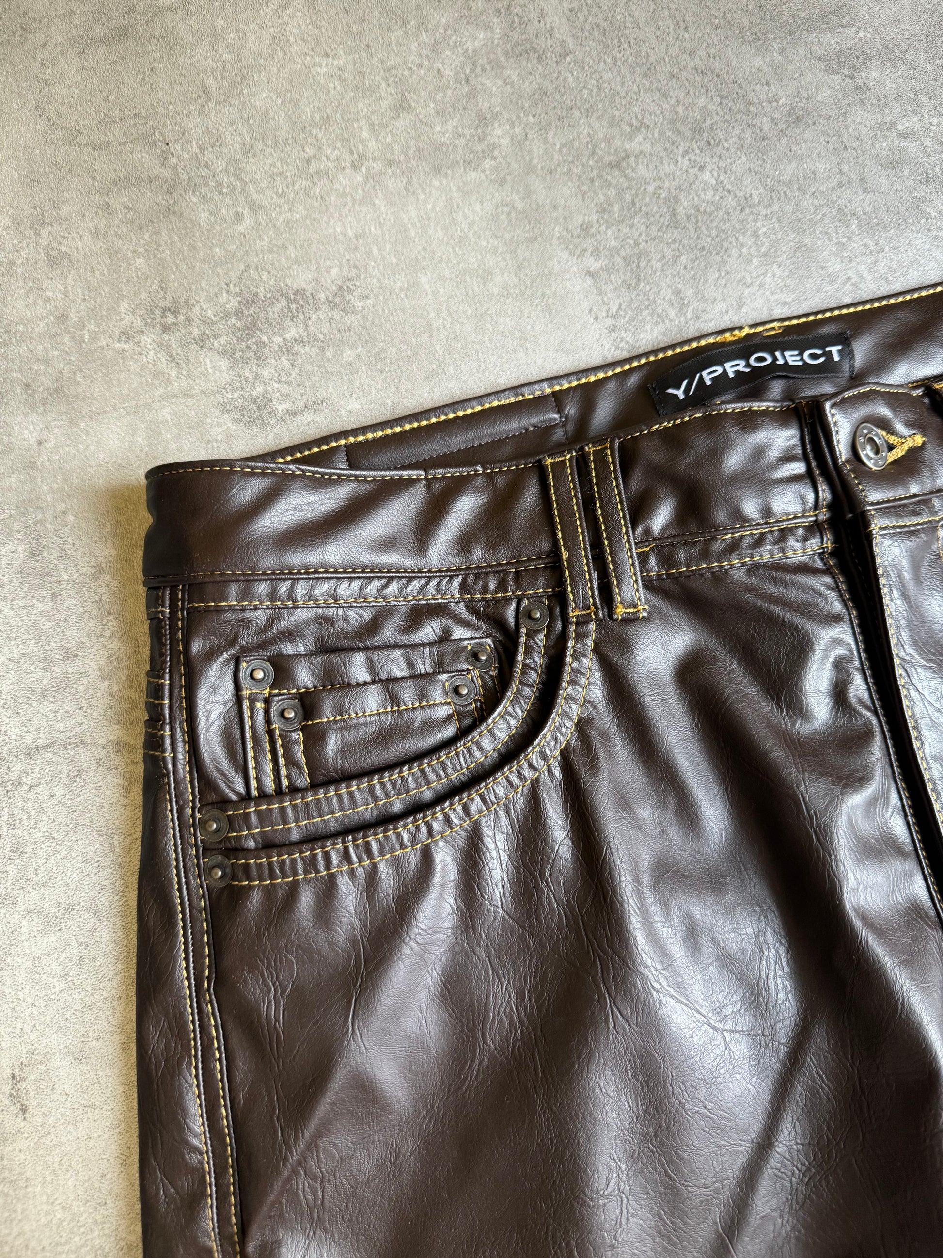 SS2020 Y/Project Brown Eco Leather Futura Pants (L) - 8