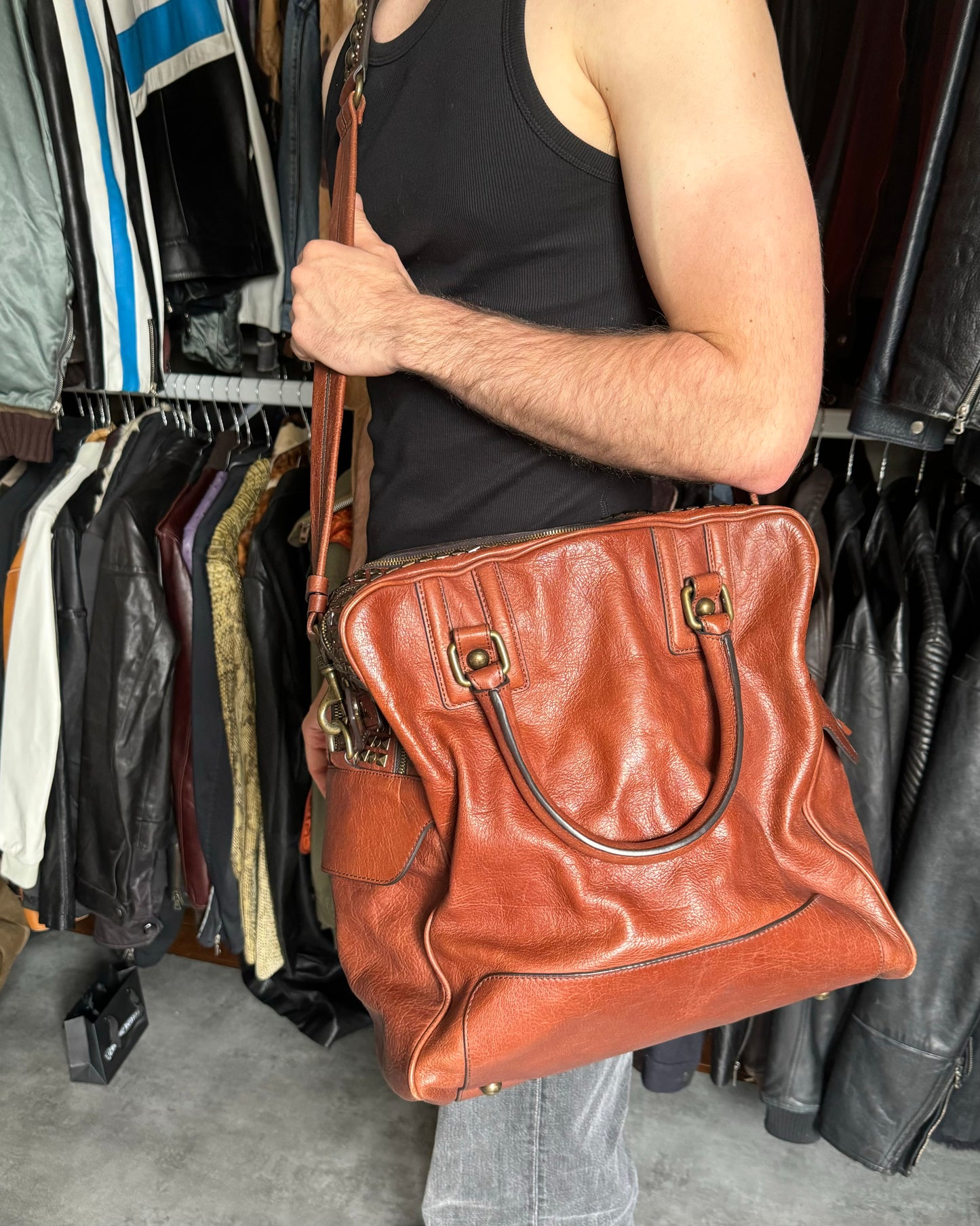 2000s Dolce & Gabbana Embelished Punk Brown Leather bag (OS) - 2