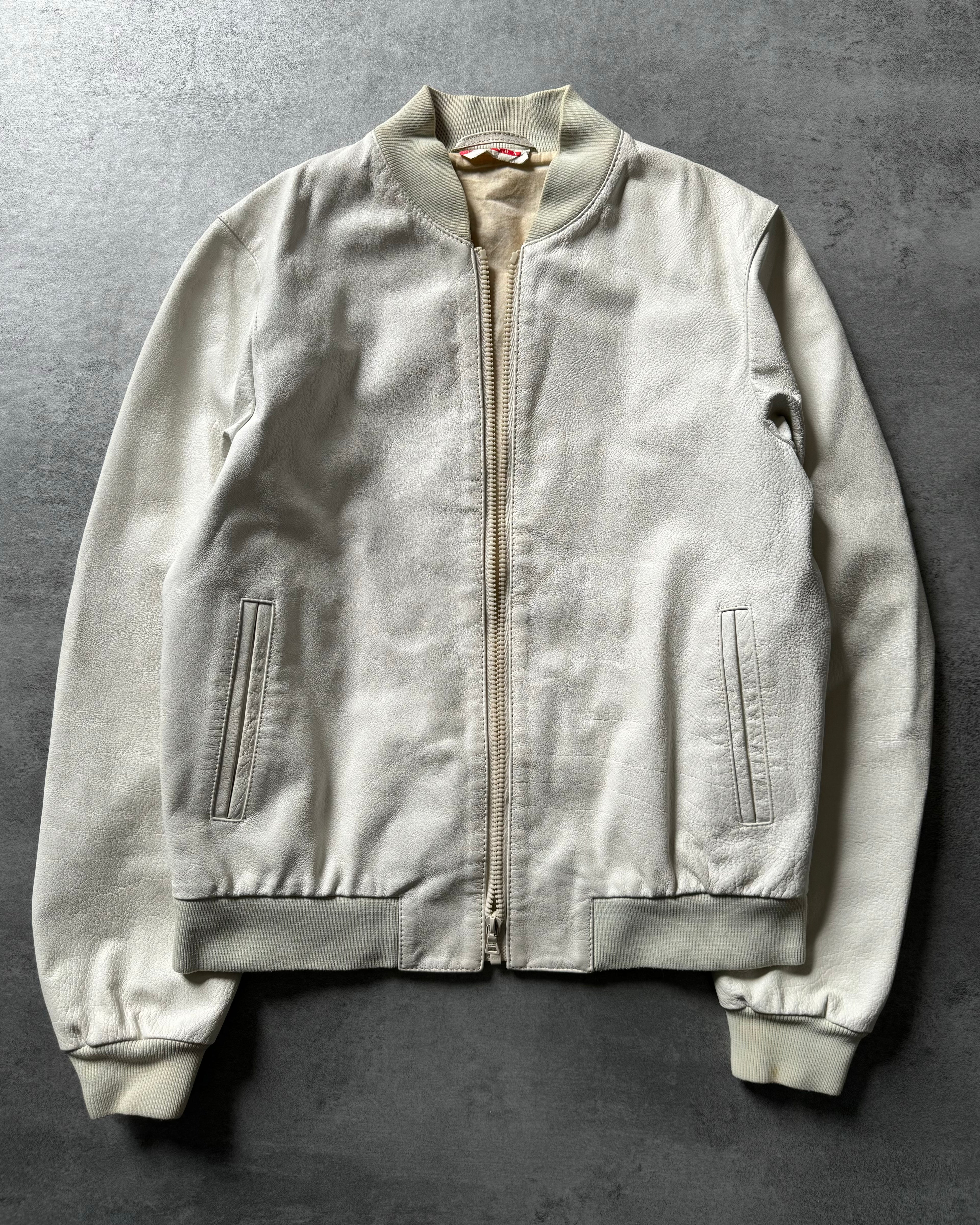 SS2003 Prada White Leather Bomber Jacket  (XS) - 1