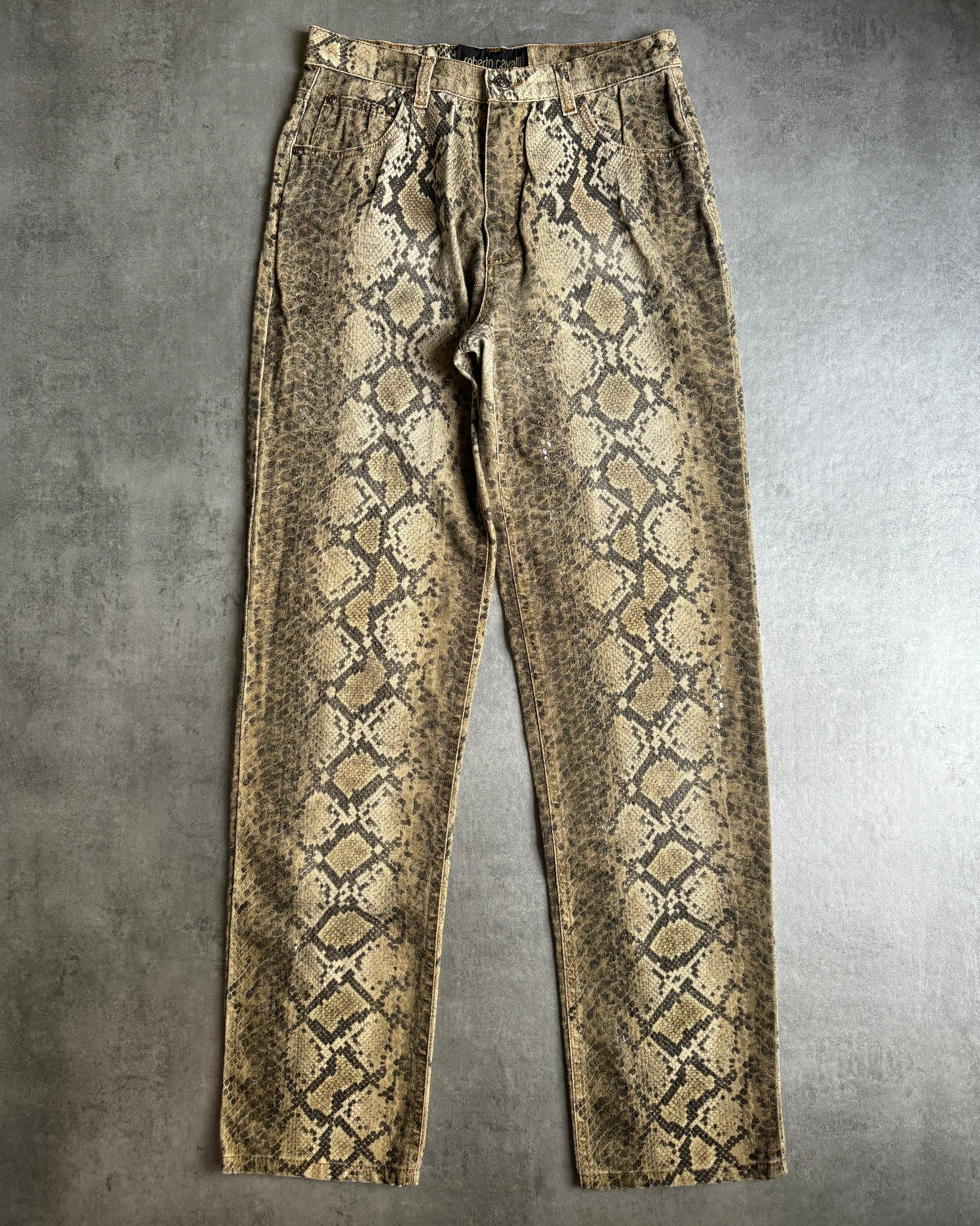 AW1999 Roberto Cavalli Snake Python Effect Gold Legend Pants (S) - 1