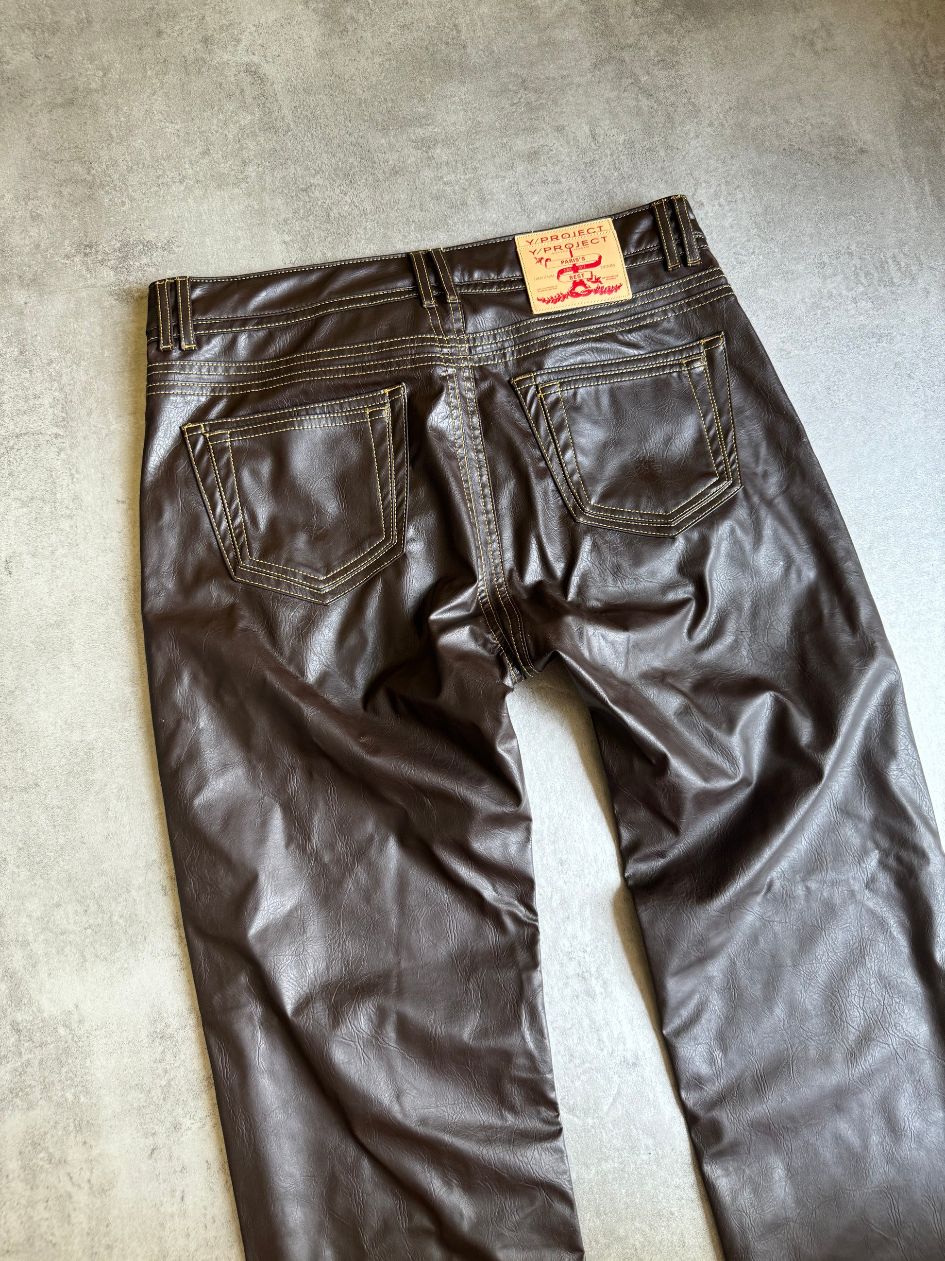 SS2020 Y/Project Brown Eco Leather Futura Pants (L) - 4