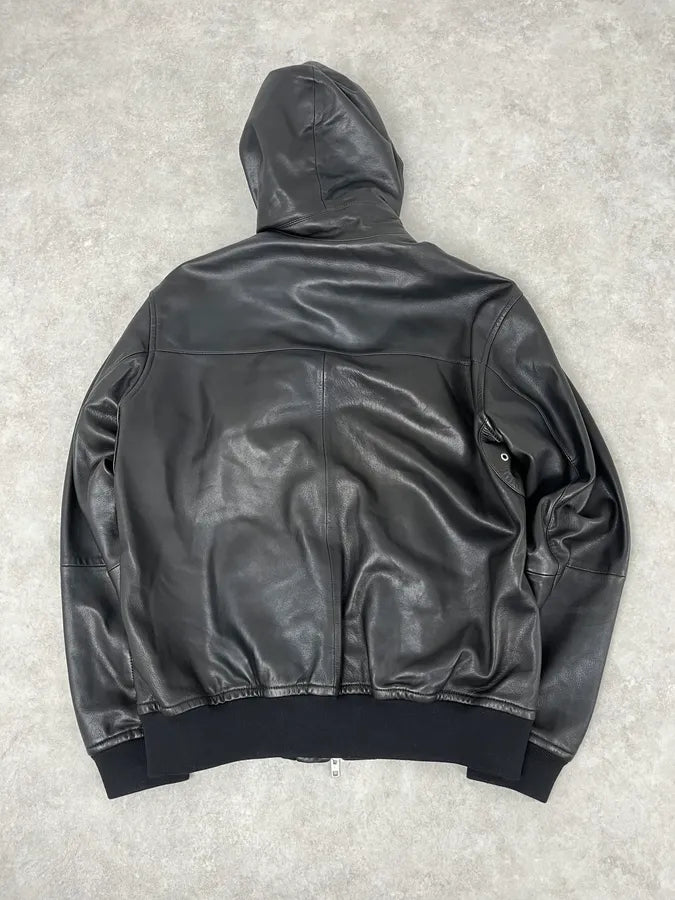 Maison Martin Margiela 3 Zips Hooded Black Leather Jacket NmnuwVW 5