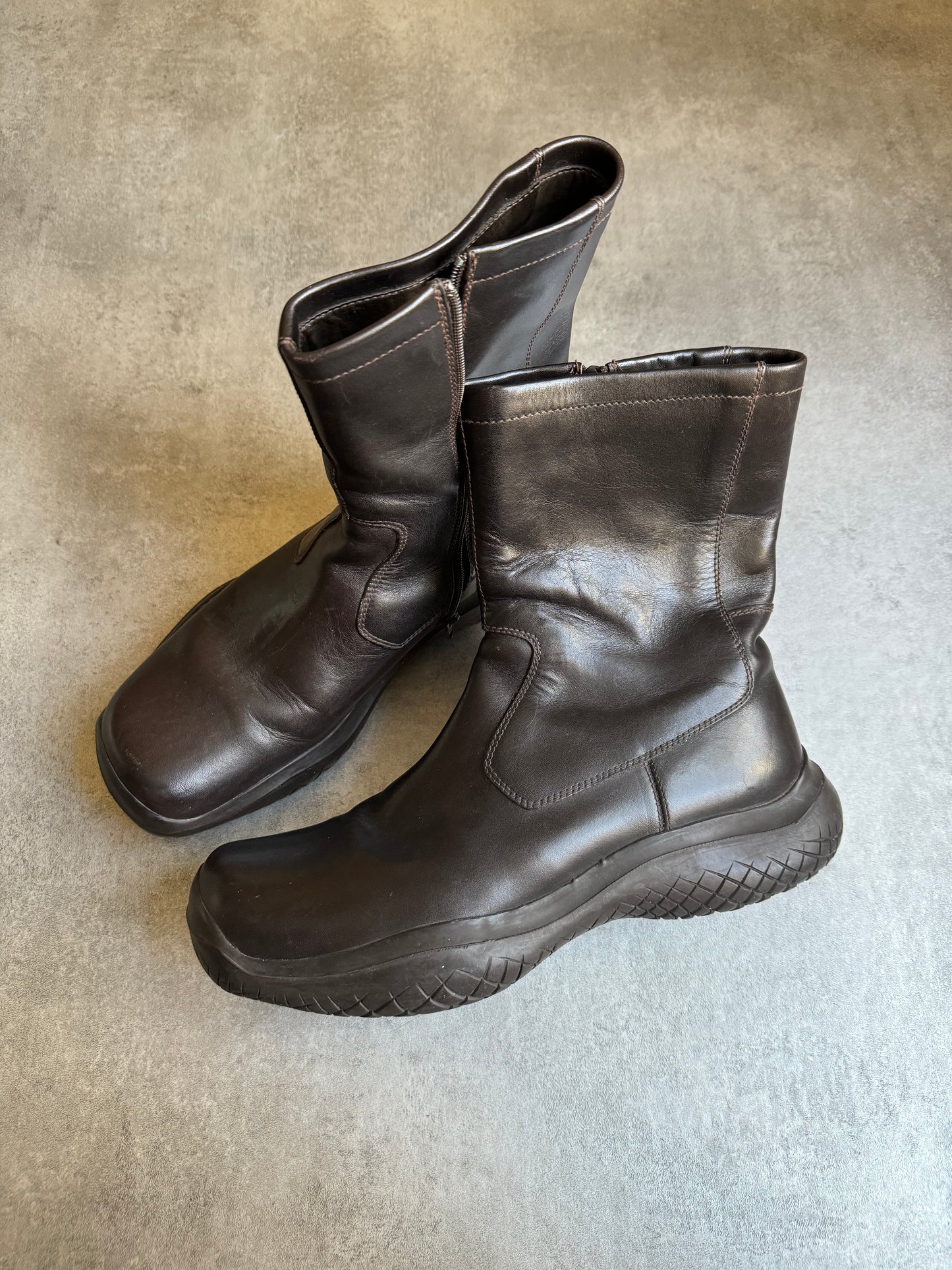 FW1999 Prada Ankle Vibram Brown Leather Boots (45) - 9