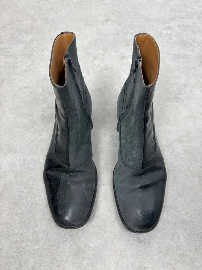 Maison Margiela Black & Grey Patent Leather Hybrid Boots MUHxaFV 1