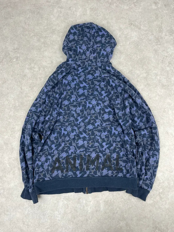 Ne-Net Navy Blue Animals Savage Japanese Zip-up Hoodie ubtnRUV 5