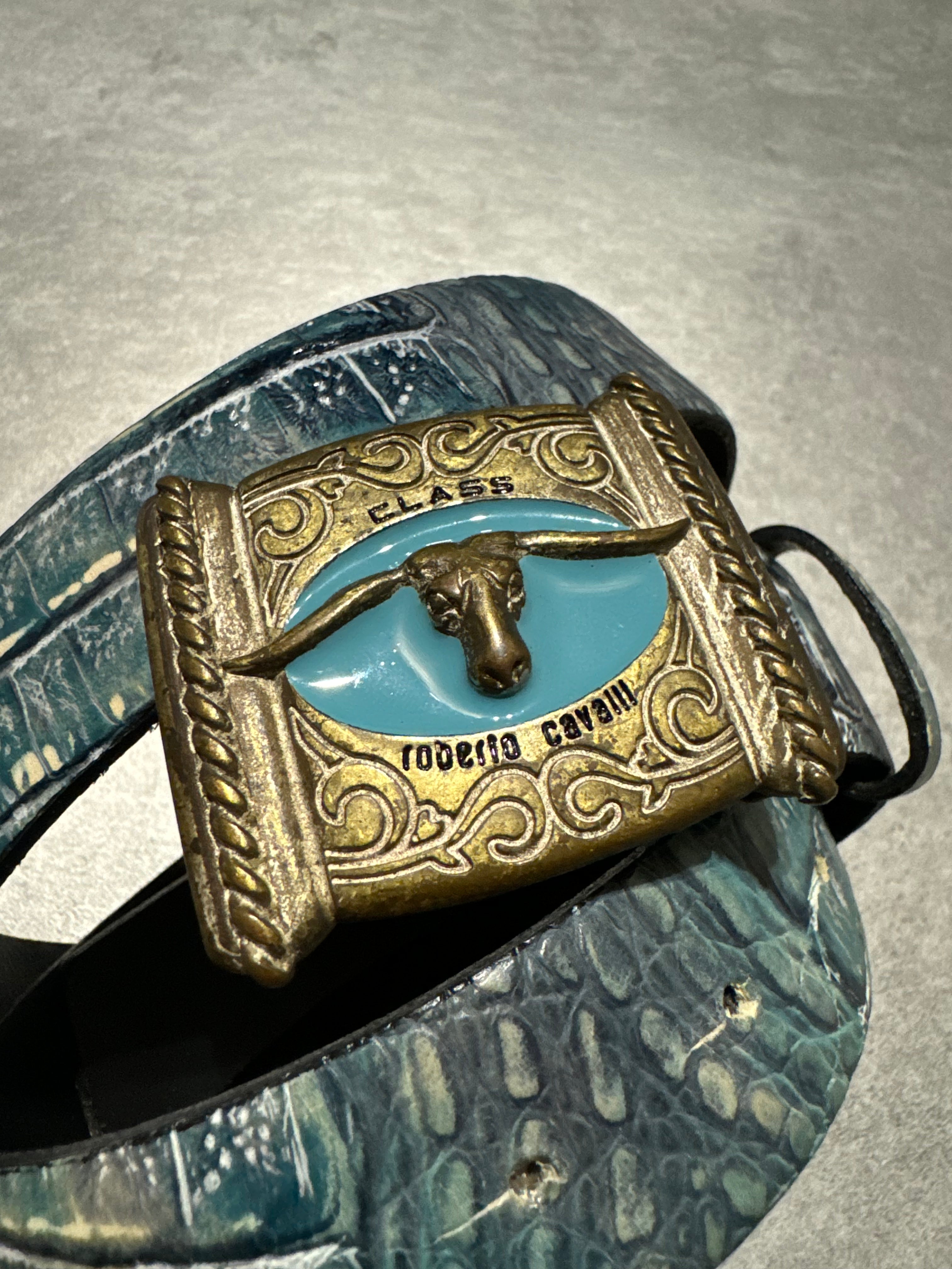 2000s Dolce & Gabbana Blue Leather Buffalo Belt (OS) - 8