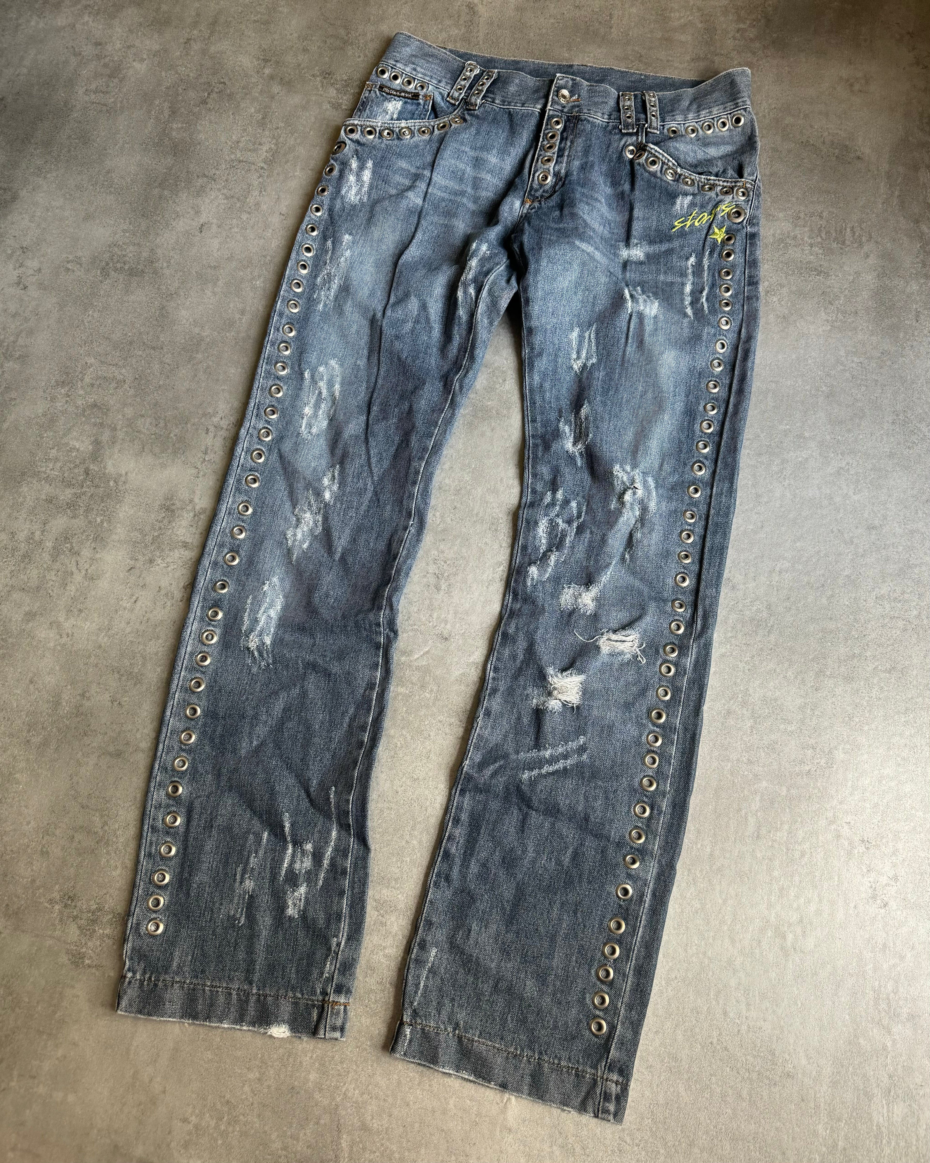SS2006 Dolce & Gabbana Eyeled Denim Savage Pants (L) - 10