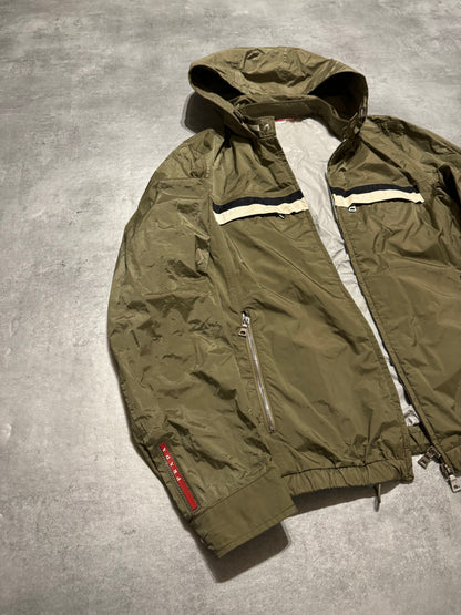 2000s Prada Linea Rossa Olive Hooded Windbreaker Jacket (M) - 11