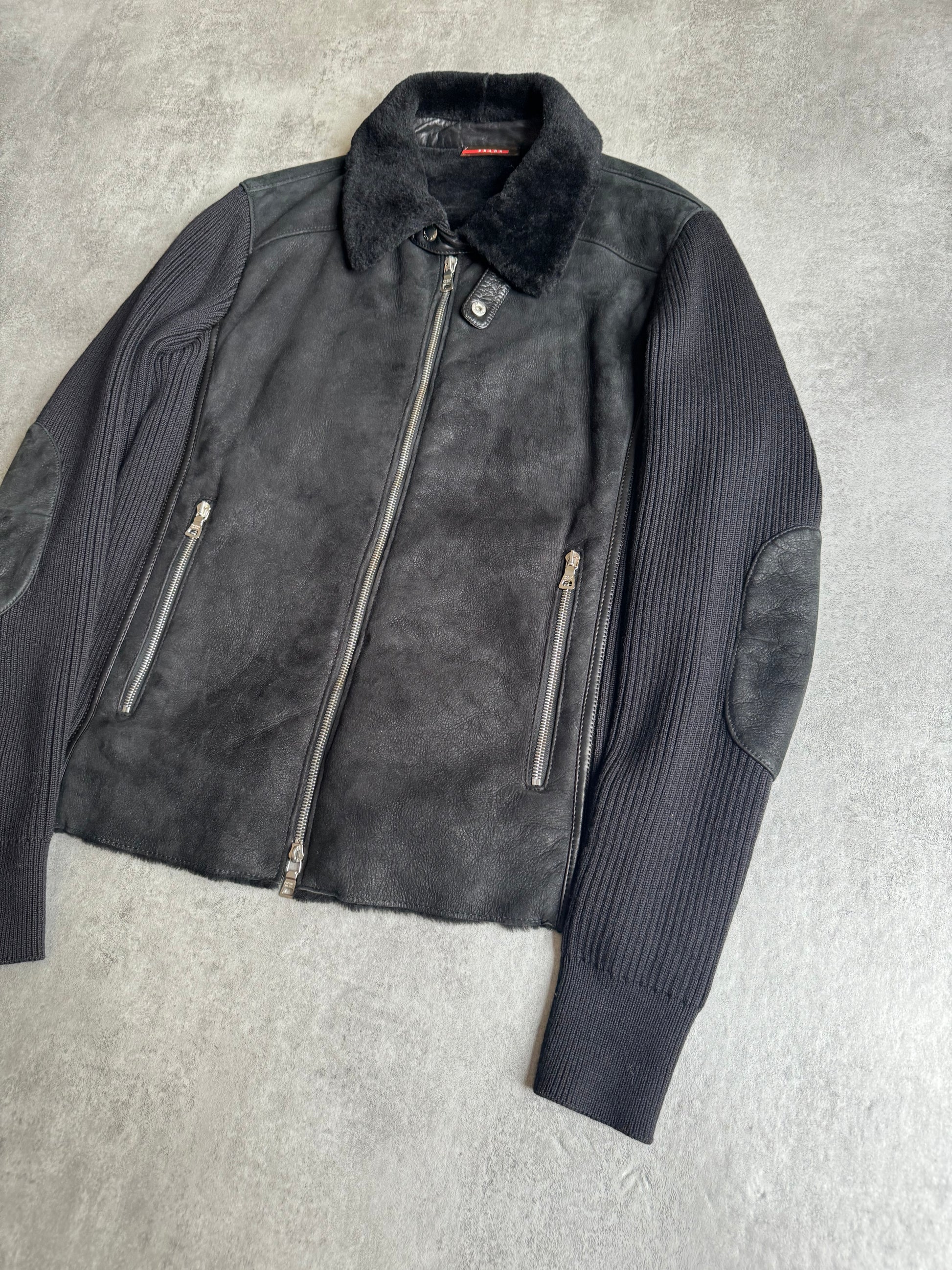 2000s Prada Wool Leather Navy Hybride Jacket (M) - 12