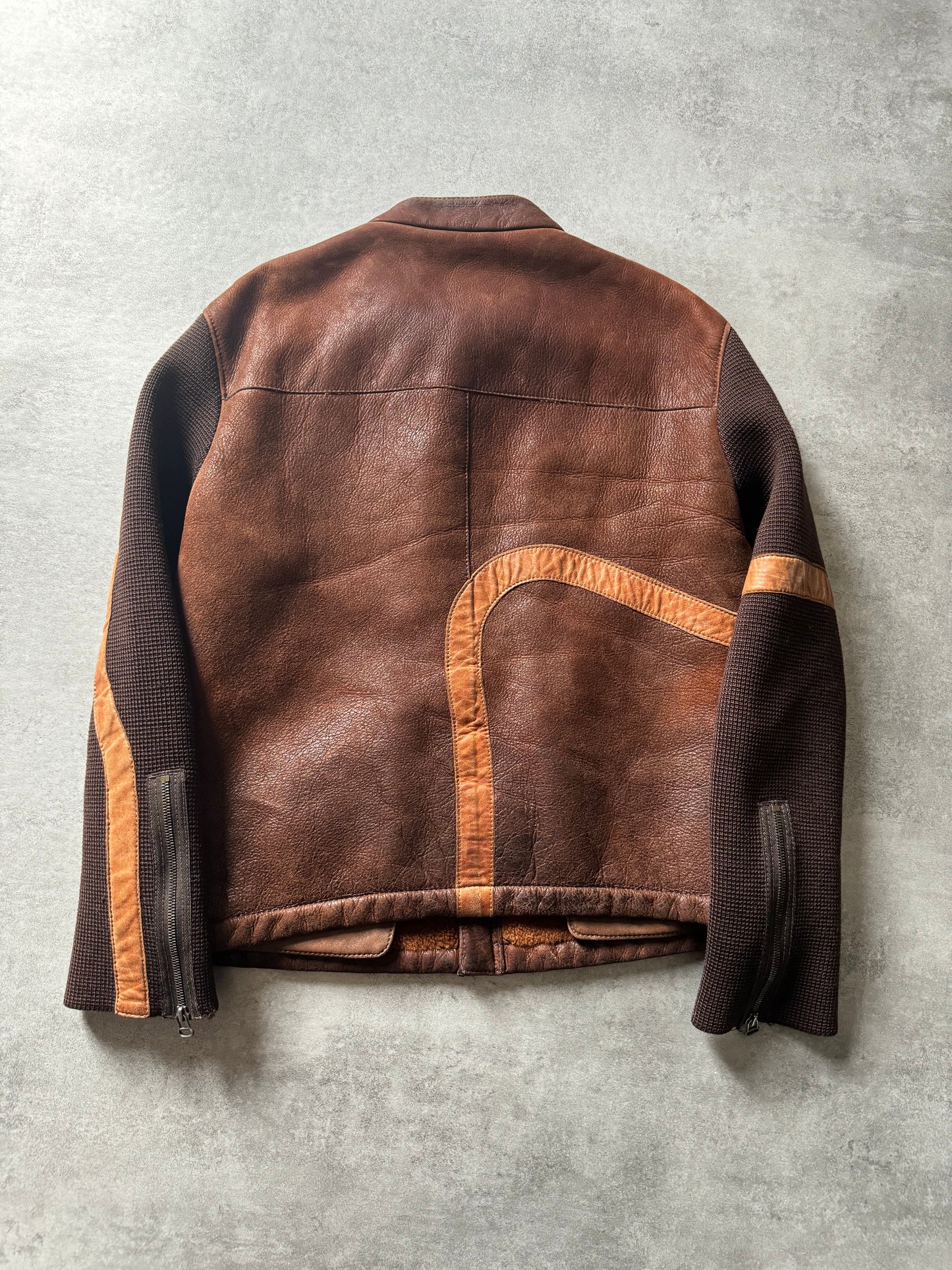 1980s Hugo Boss Brown Hybride Racing Leather Jacket (M) - 2