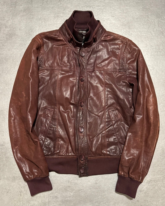 2000s Dolce & Gabbana Bordeaux Button Ups Leather Rebel Jacket (M) - 1