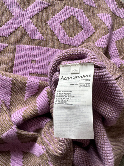 Acne Studios Pink Intarsia Wool Logo Sweater (S) - 4