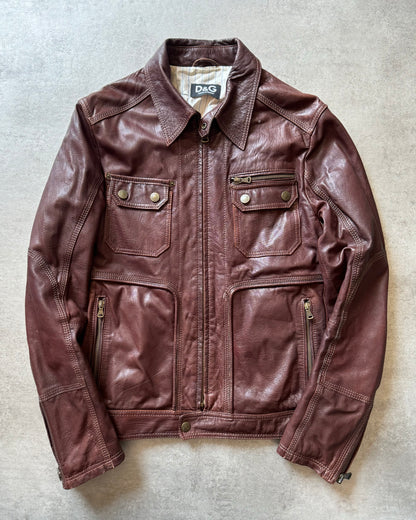 2000s Dolce & Gabbana Fighting Bordeaux Leather Jacket (M) - 1