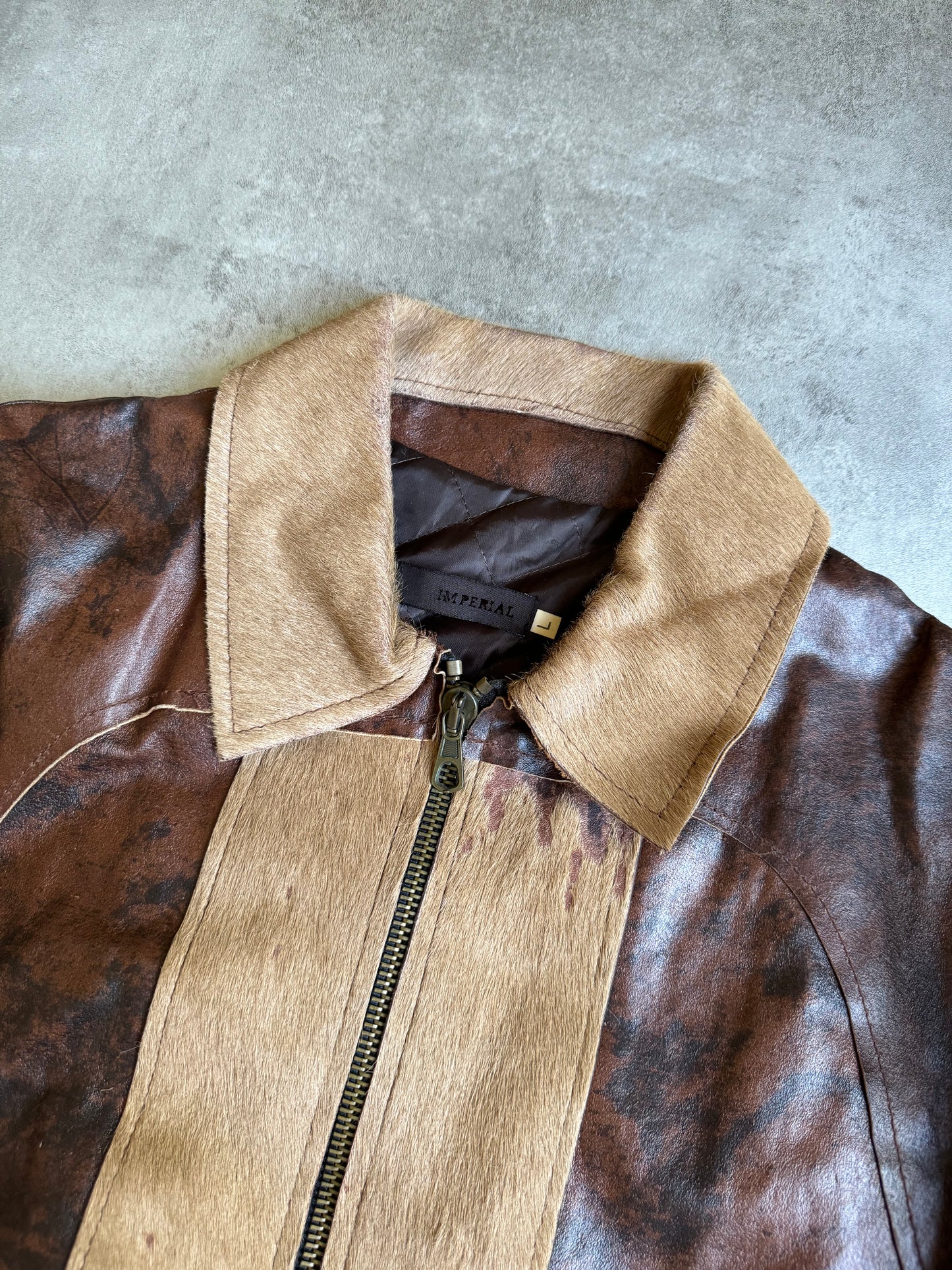 2000s Imperial Brown Fur Leather Cow Jacket (L) - 8