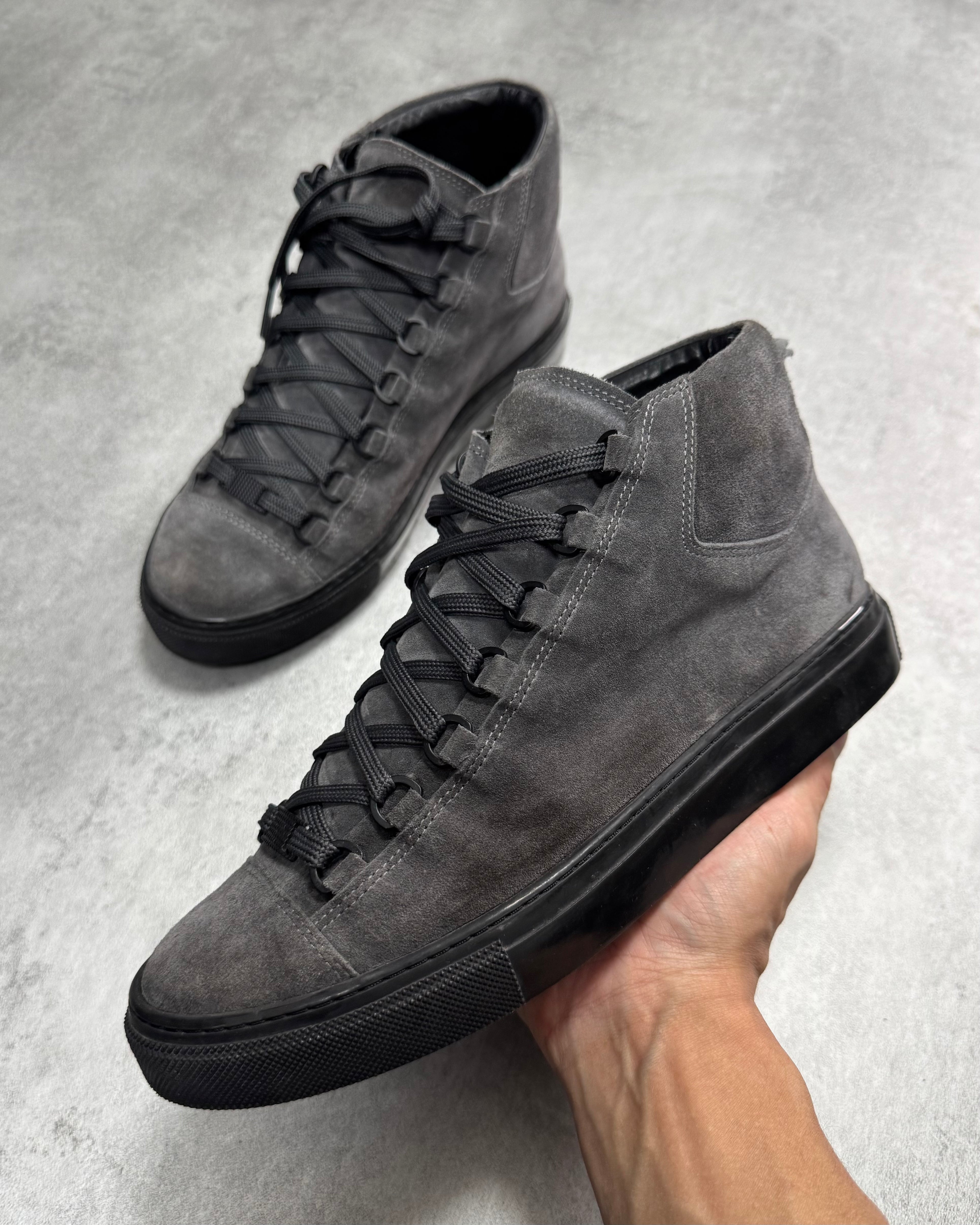 Balenciaga Arena High Dark Grey Suede Leather Sneakers – Dolce