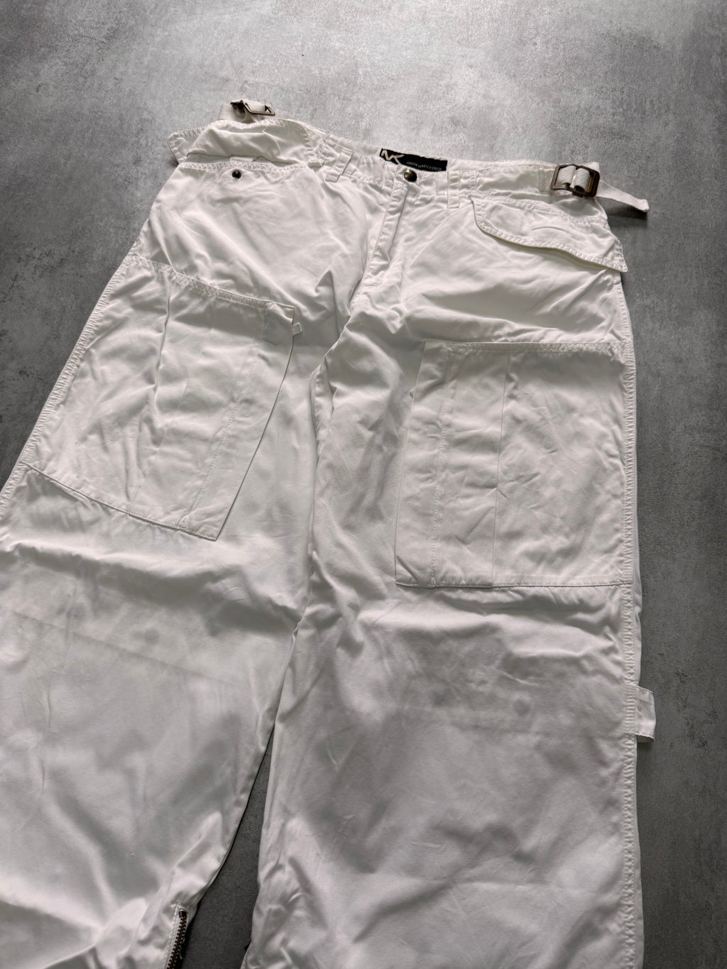 2000s Andrew Mackenzie Cargo Parachute White Wide Pants
