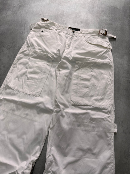 2000s Andrew Mackenzie Cargo Parachute White Wide Pants (L)