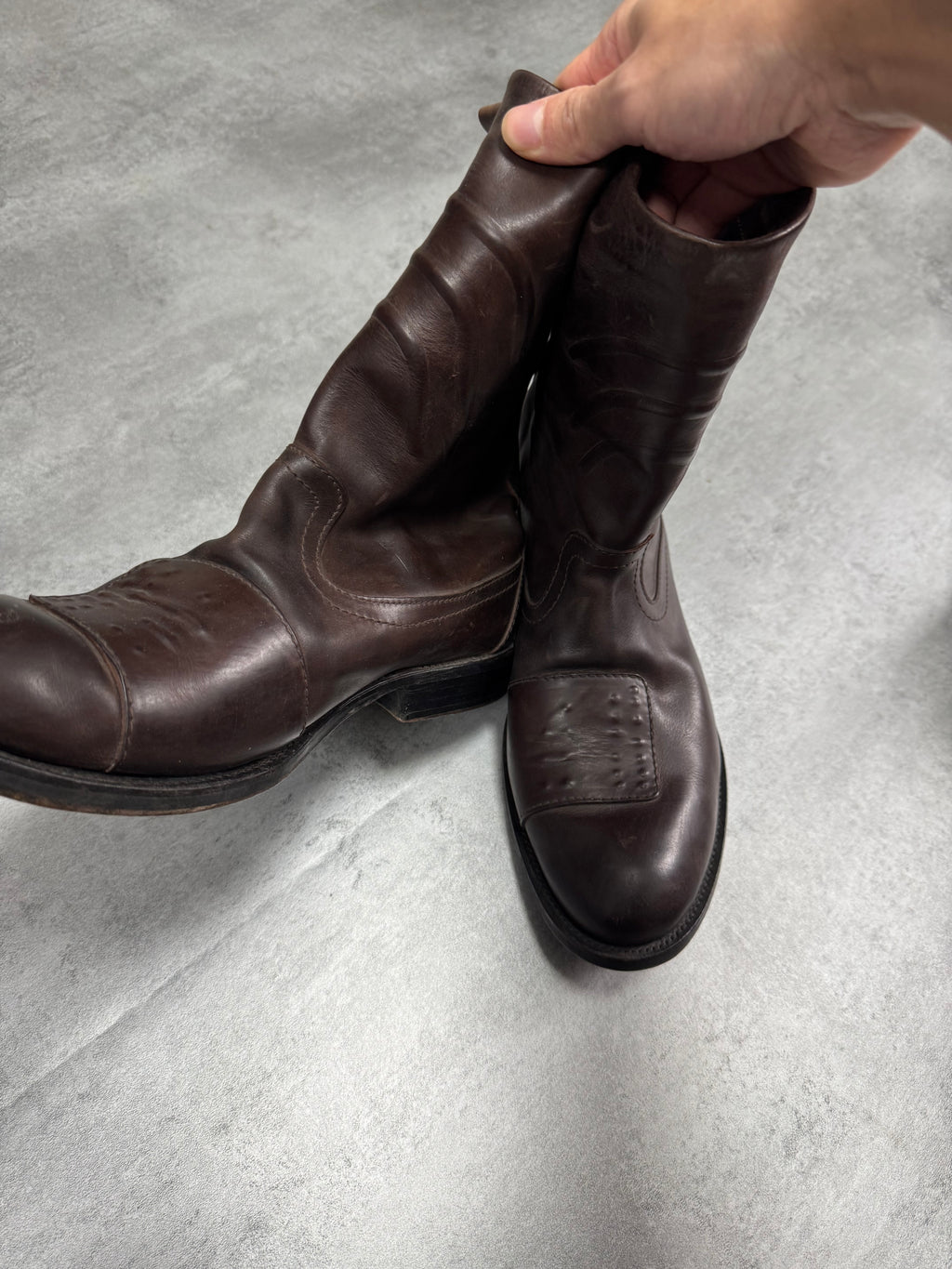 2000s Marithé + François Girbaud Biker Brown Leather Boots