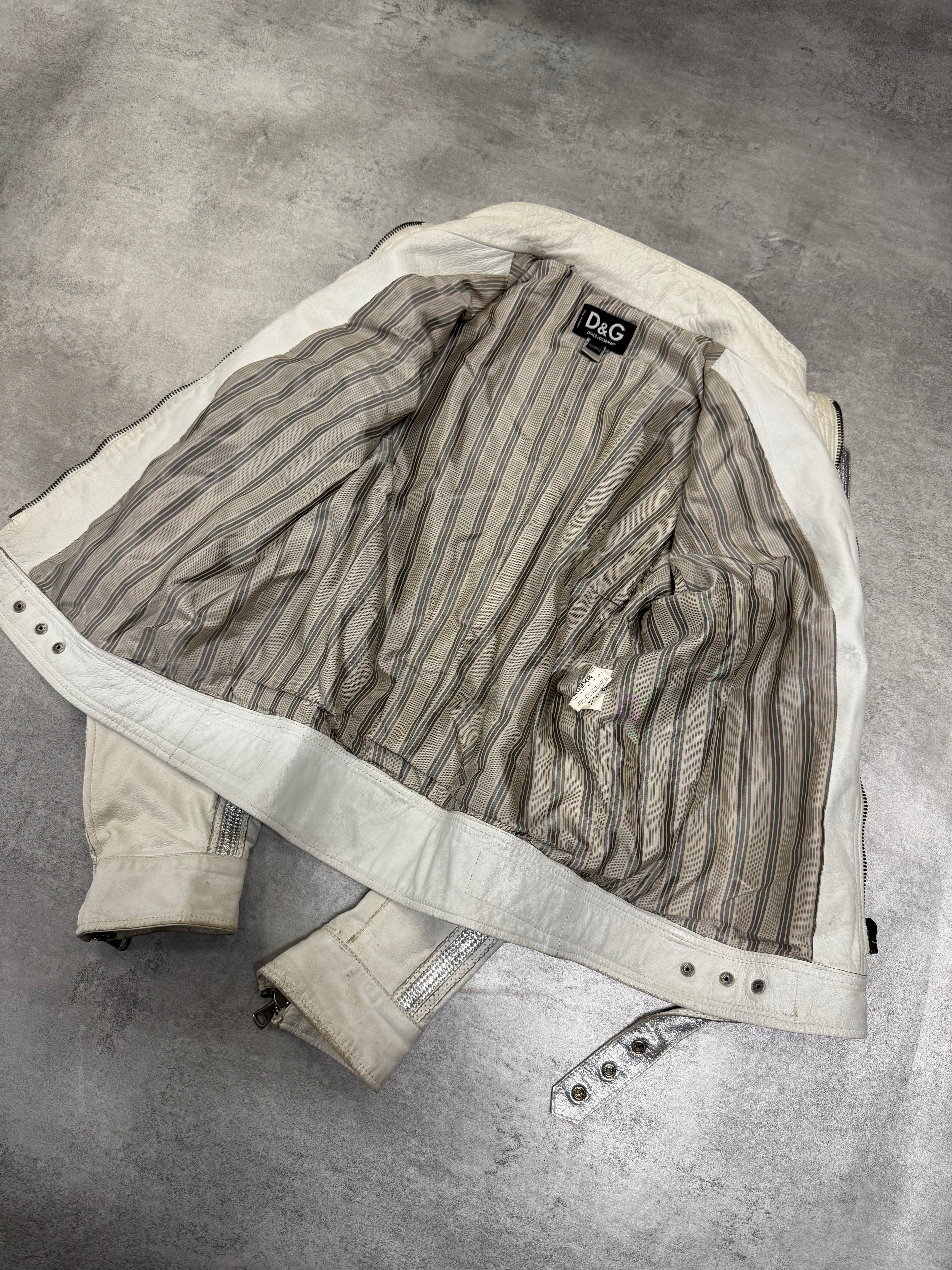 SS2005 Dolce & Gabbana Apocalyptic Biker White Leather Jacket (M)