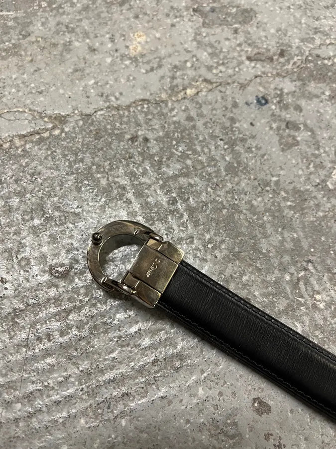 90s Cartier Panther Circular Metal Buck Black Belt (OS) BqKTBBi 1