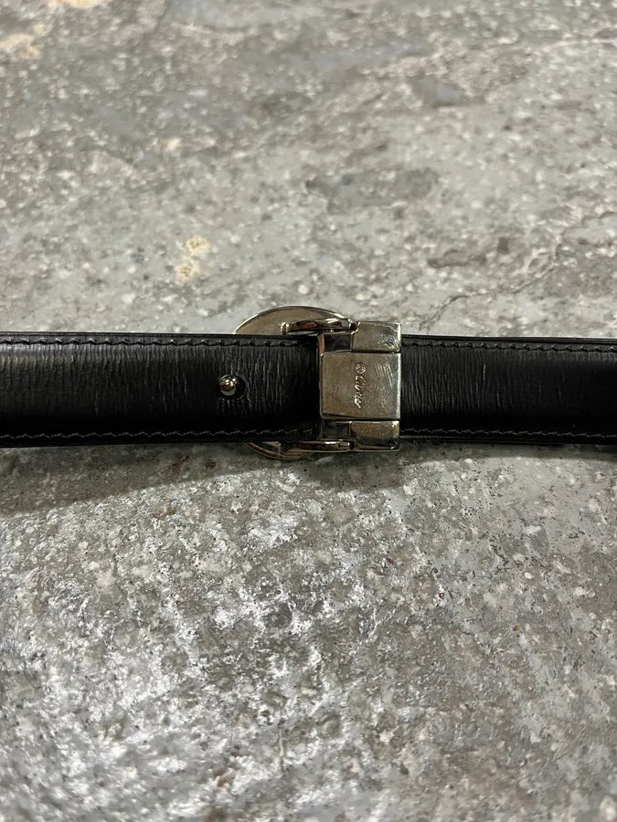 90s Cartier Panther Circular Metal Buck Black Belt (OS) BqKTBBi 6