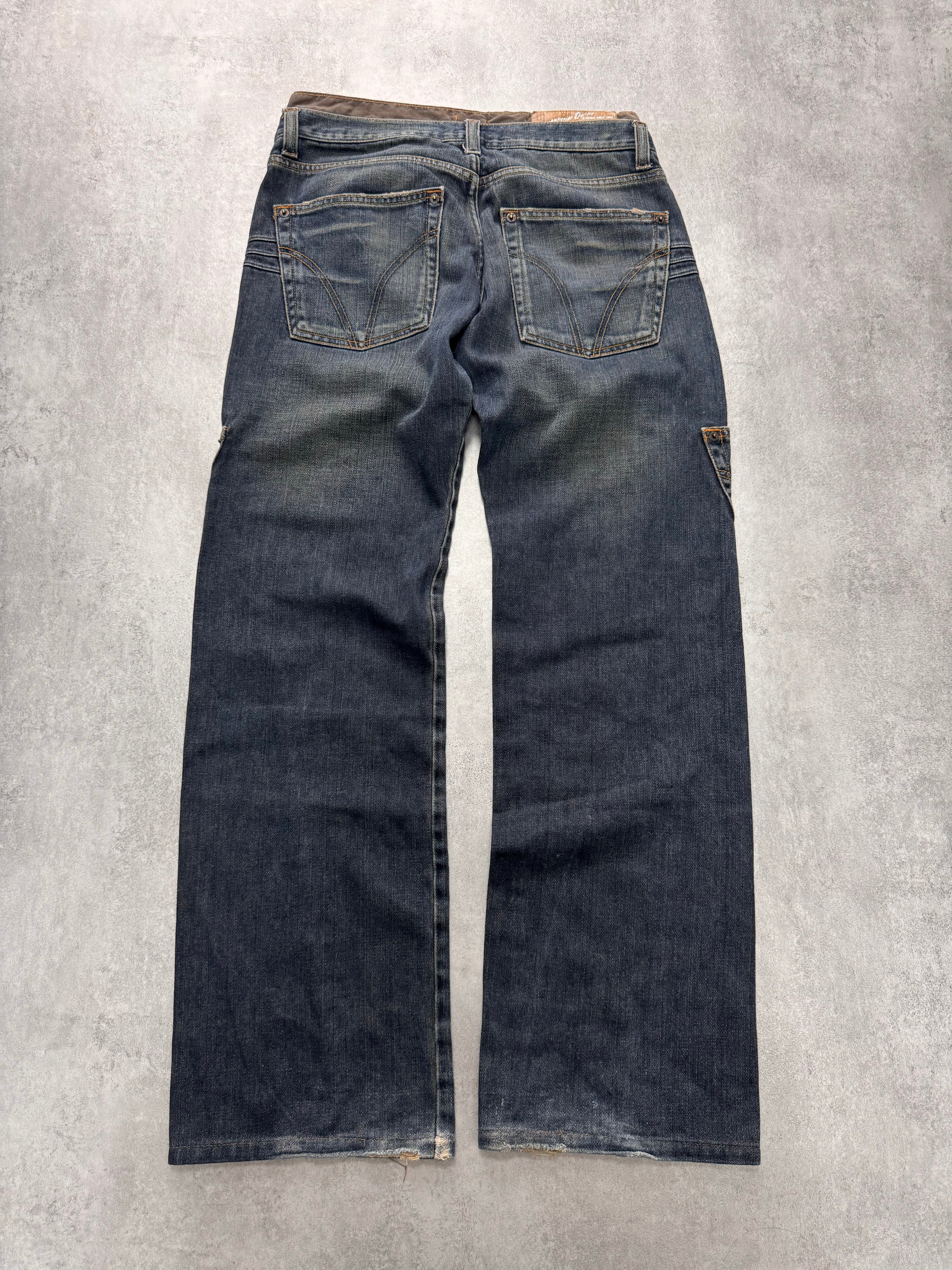 AW2003 Dolce & Gabbana Double-Waisted Sun Faded Denim Cargo Jeans