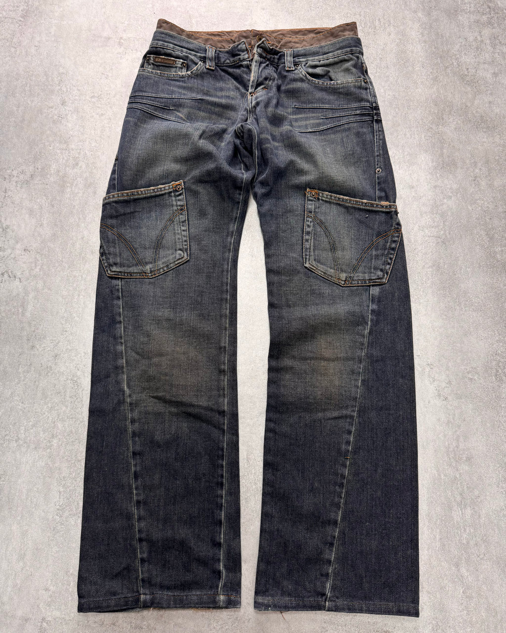 AW2003 Dolce & Gabbana Double-Waisted Sun Faded Denim Cargo Jeans