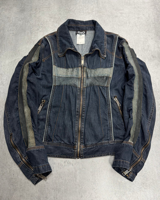 AW2004 Dolce & Gabbana Biker Hybrid Leather Lines Denim Jacket (S)