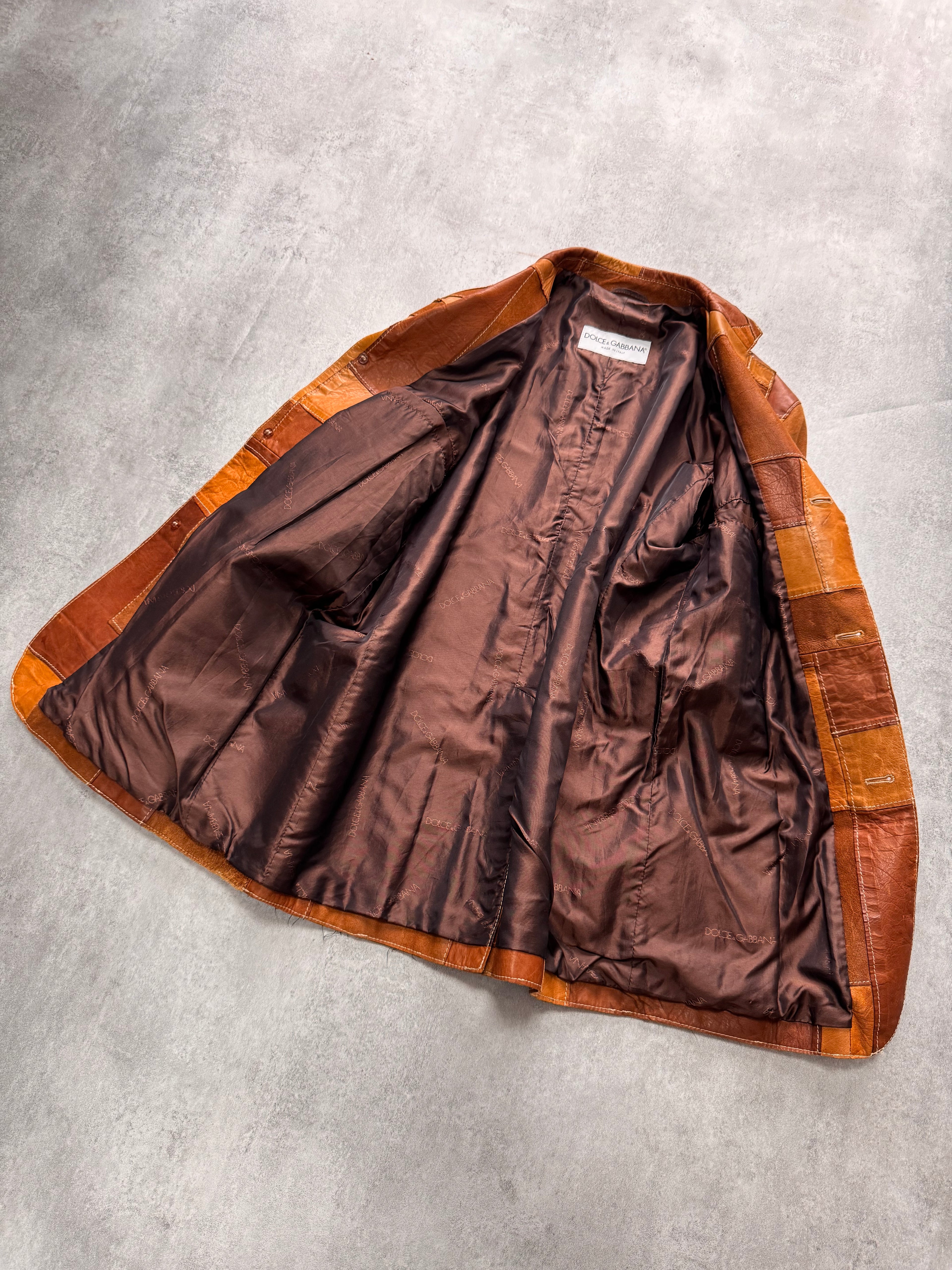 SS2001 Dolce & Gabbana Camel Patchwork Leather Suit Jacket