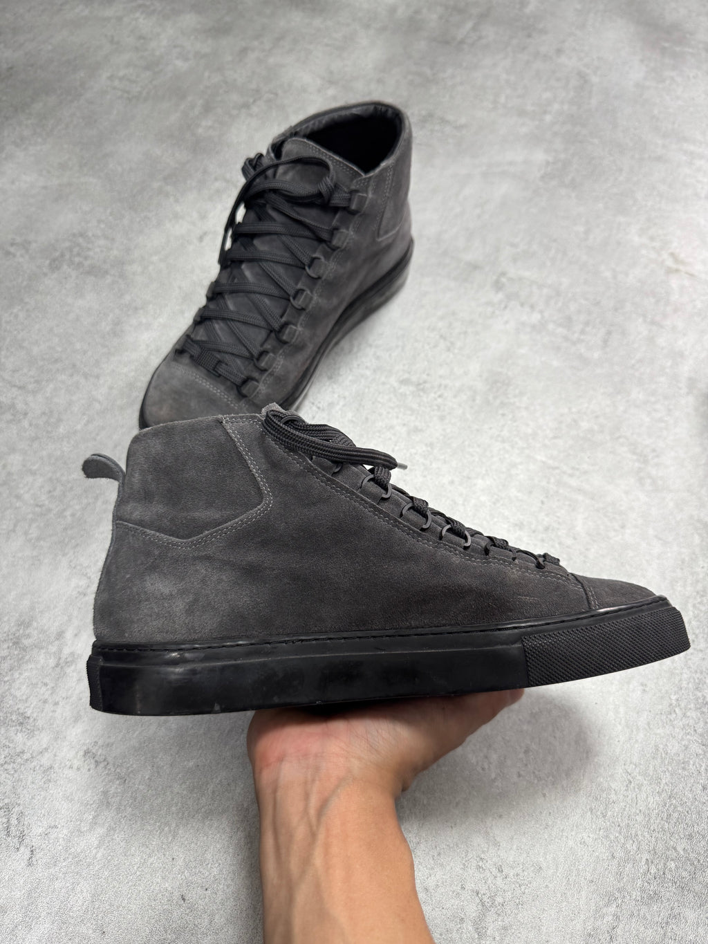 Balenciaga Arena High Dark Grey Suede Leather Sneakers