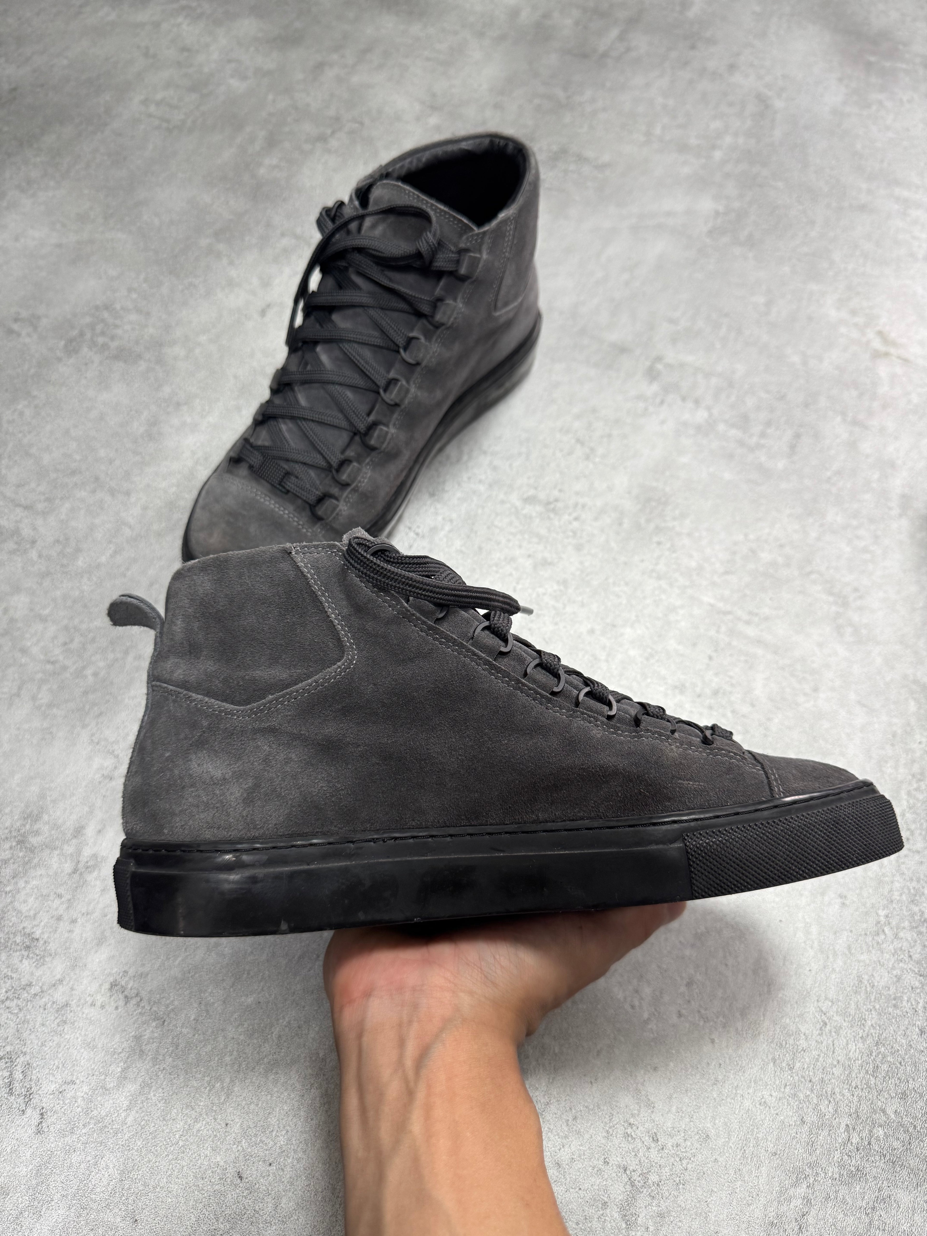Balenciaga Arena High Dark Grey Suede Leather Sneakers