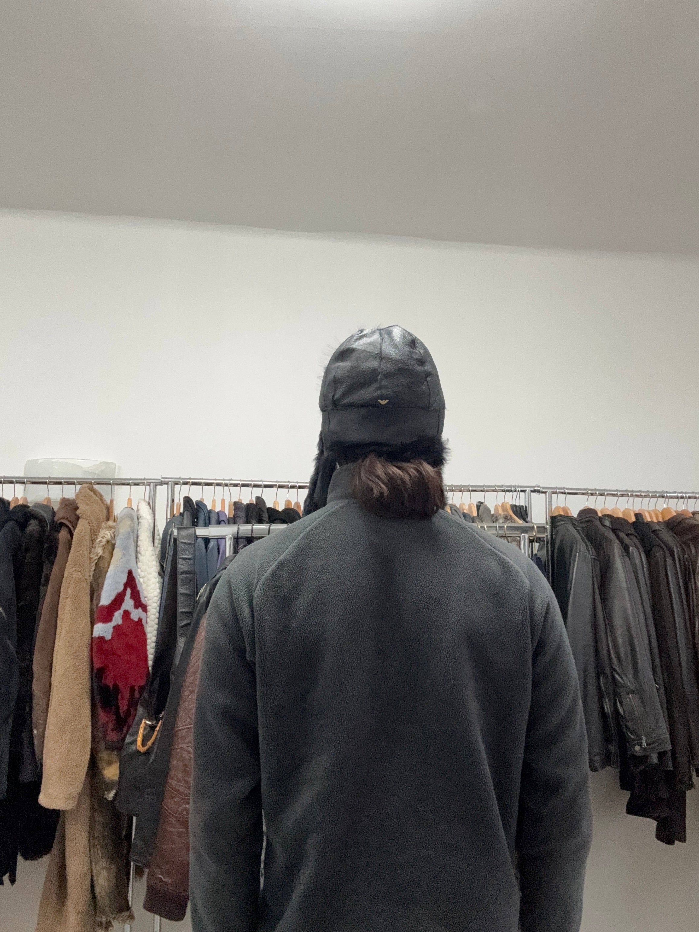 2010s Emporio Armani Black Rabbit Fur Chapka