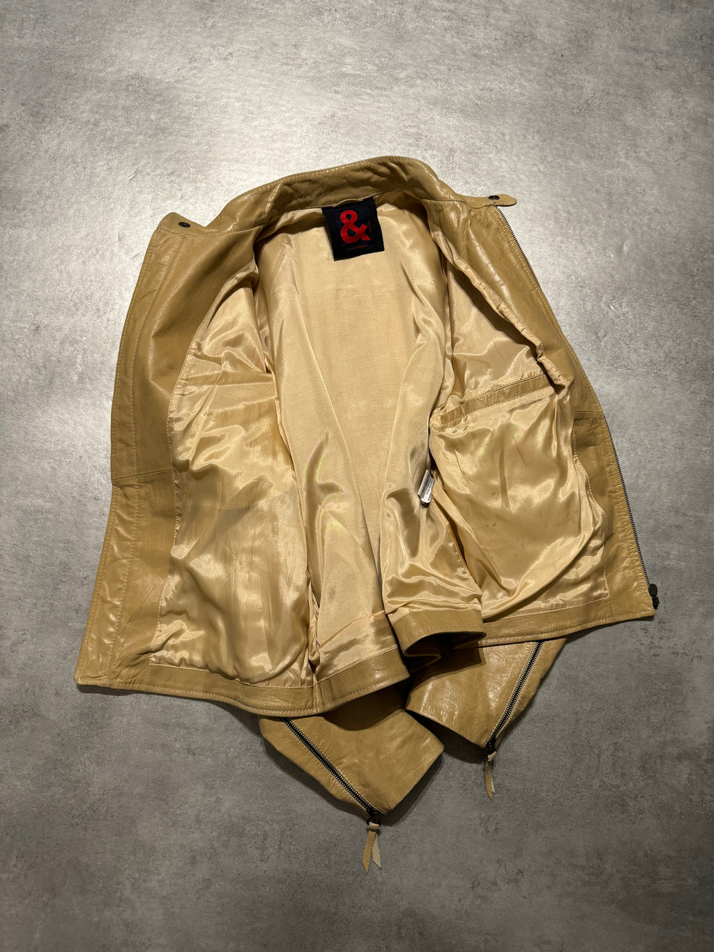 2000s Dolce & Gabbana Stripes Beige Leather Biker Racer Jacket (M) - 4