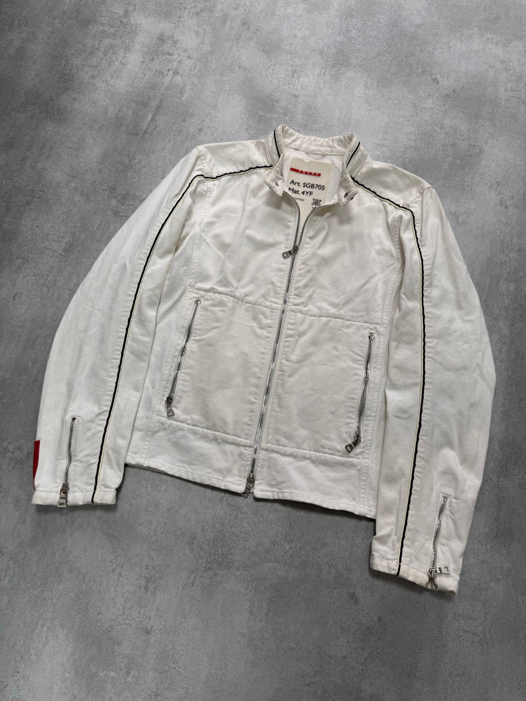 2000s Prada Luna Rossa White Biker Jacket