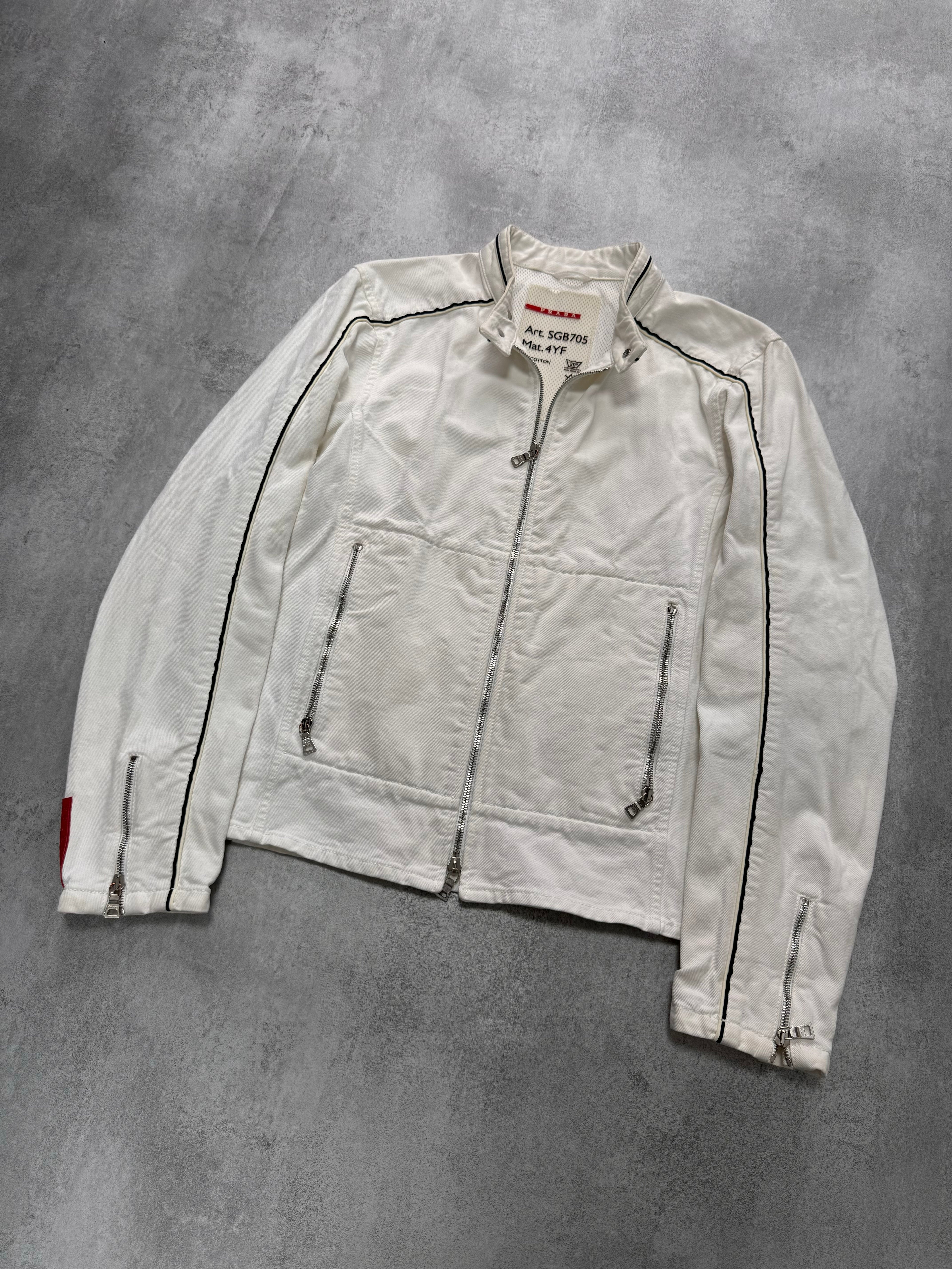 2000s Prada Luna Rossa White Biker Jacket