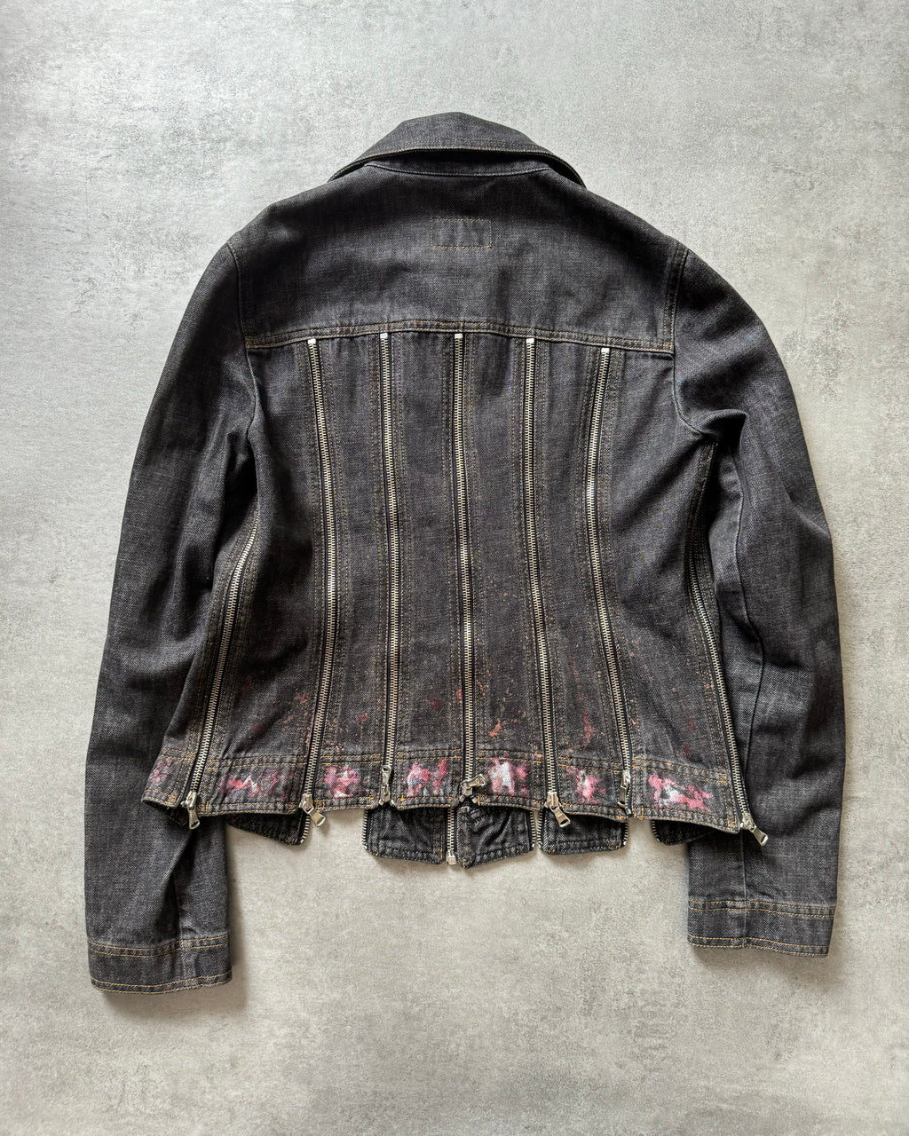 SS2003 Dolce & Gabbana Multi Zips Denim Hand Painted Jacket (XS)
