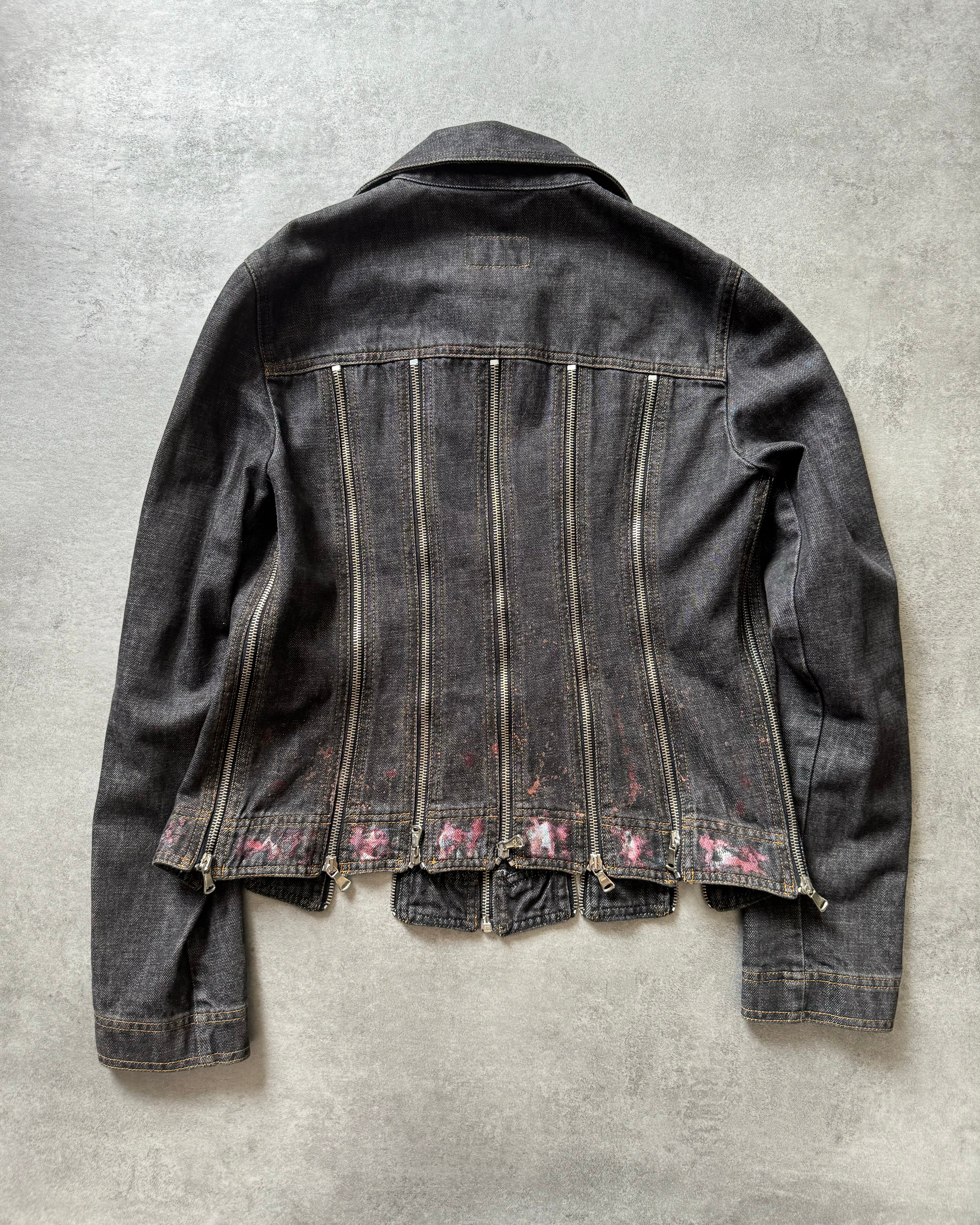 SS2003 Dolce & Gabbana Multi Zips Denim Hand Painted Jacket (XS)