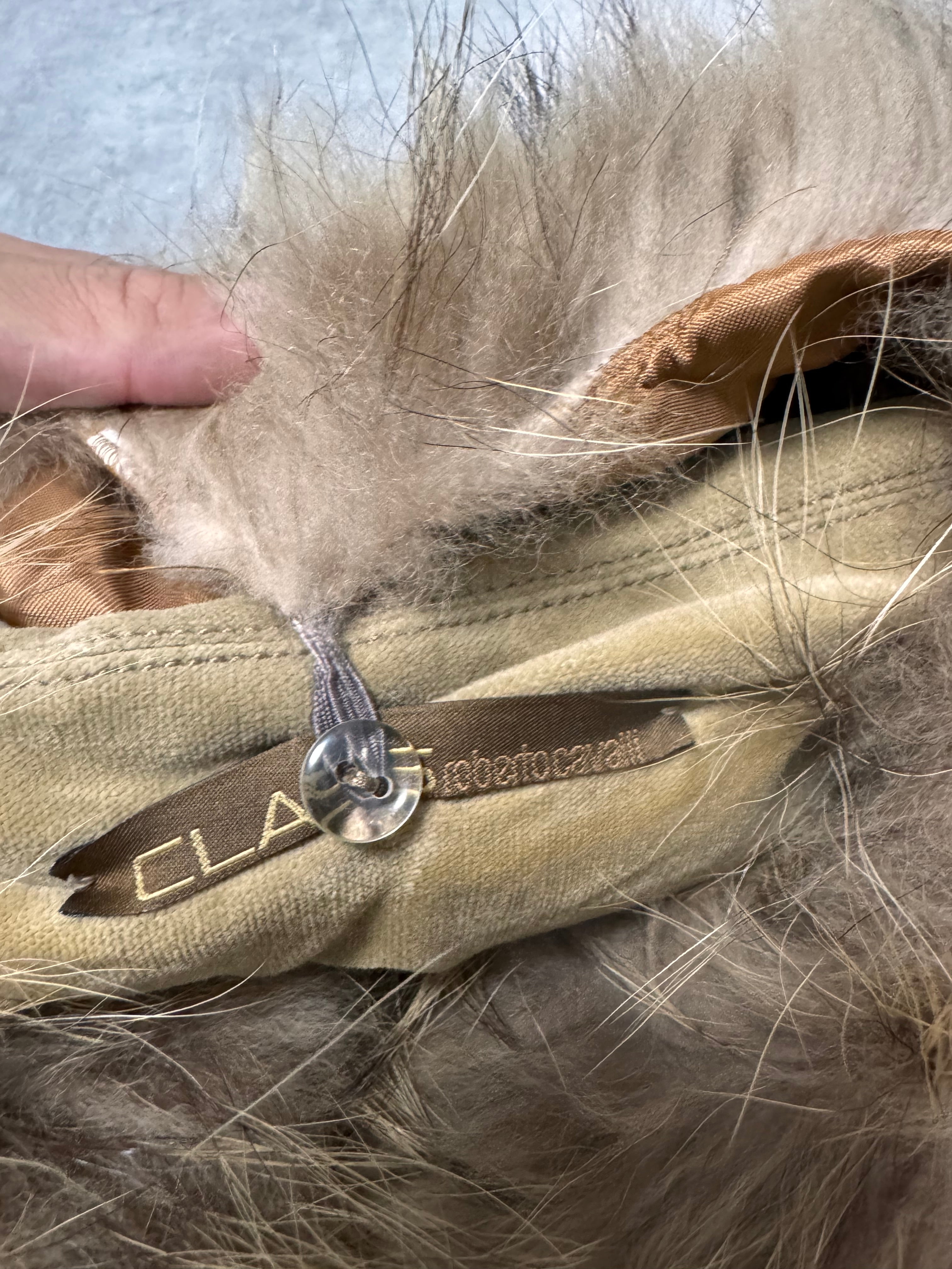 2000s Cavalli Fur Collar Beige Bomber Jacket