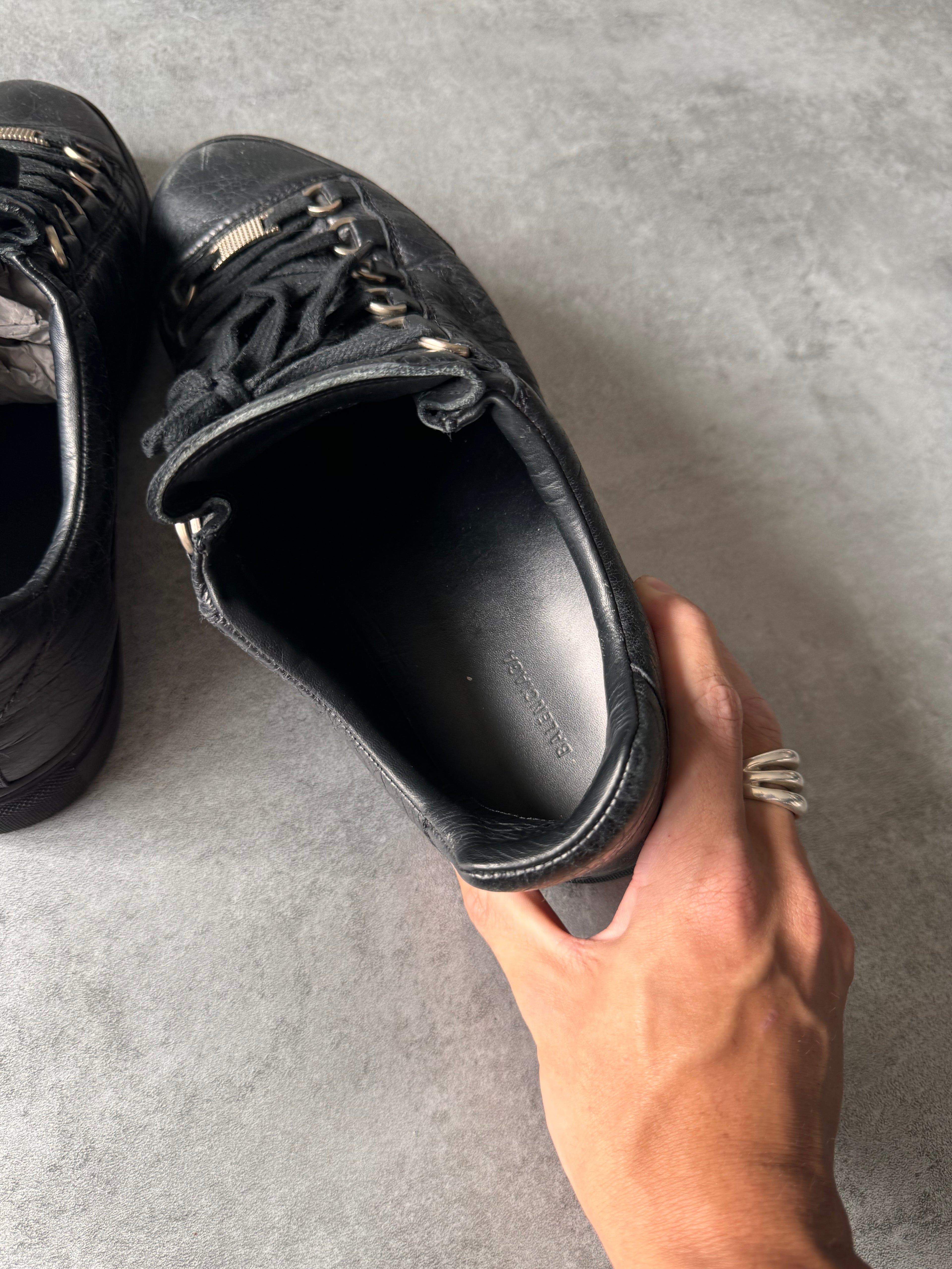 Balenciaga Arena Low Black Cracked Leather Sneakers