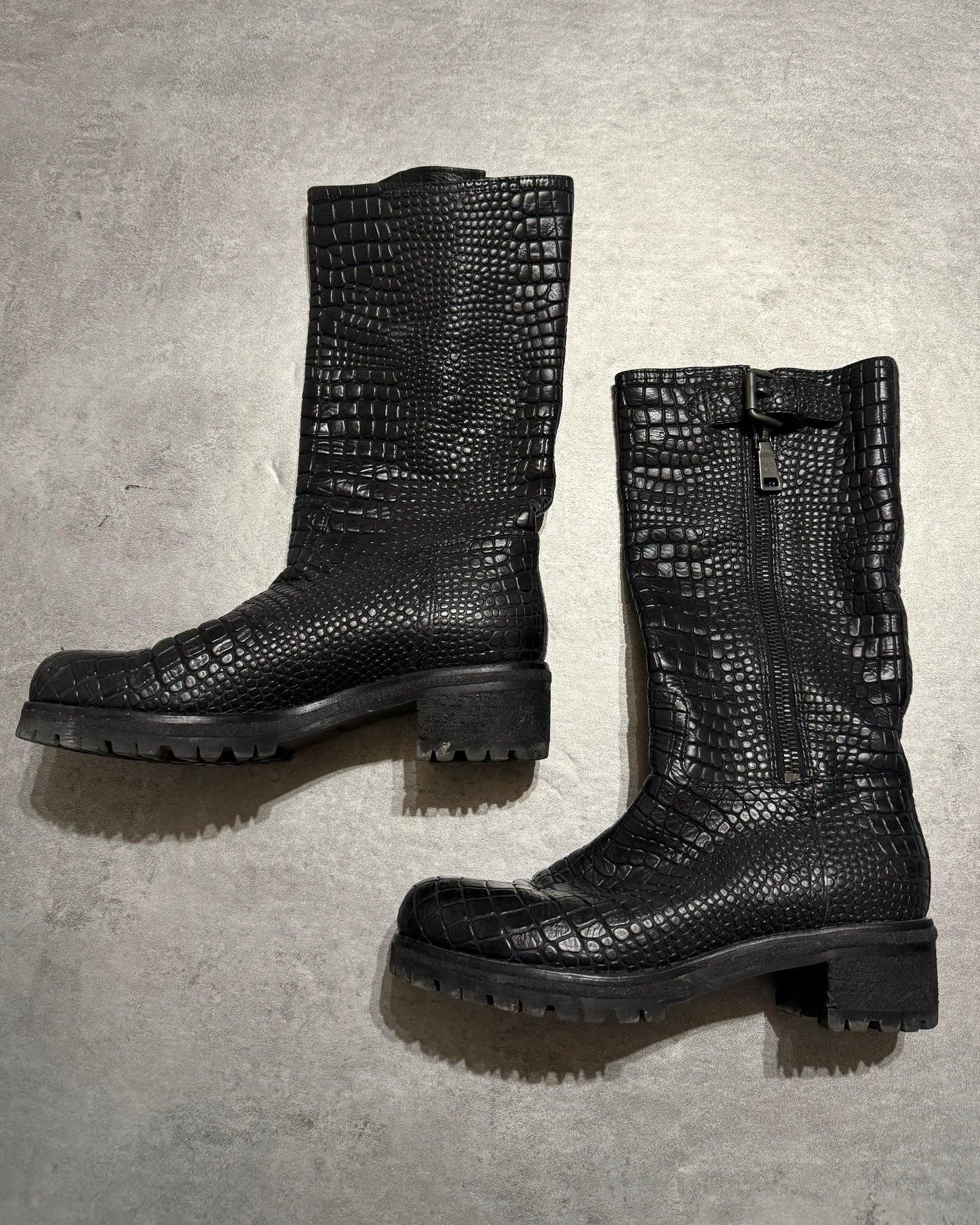 AW2004 Prada Black Crocodile Effect Leather Boots (39) - 2