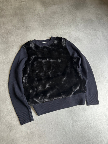 Dries Van Noten Wool & Cashmere Pony Hair Black Navy Sweater (XS) - 2