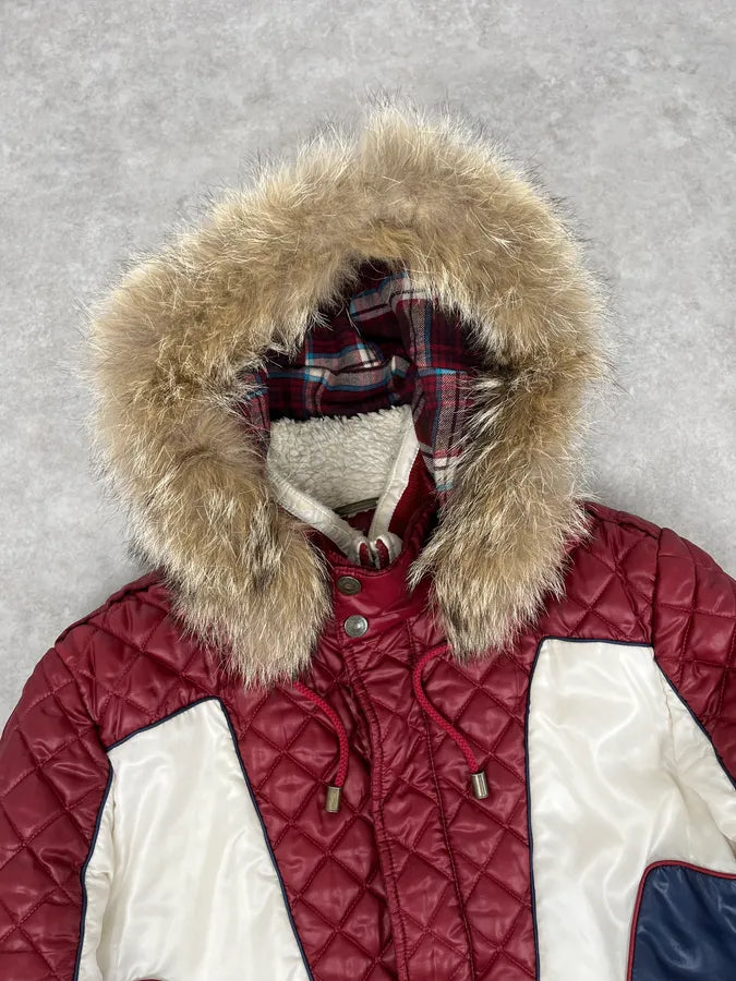 AW2008 Dolce & Gabbana White & Red British Fur Hooded Puffer Jacket jZwqQAM 6